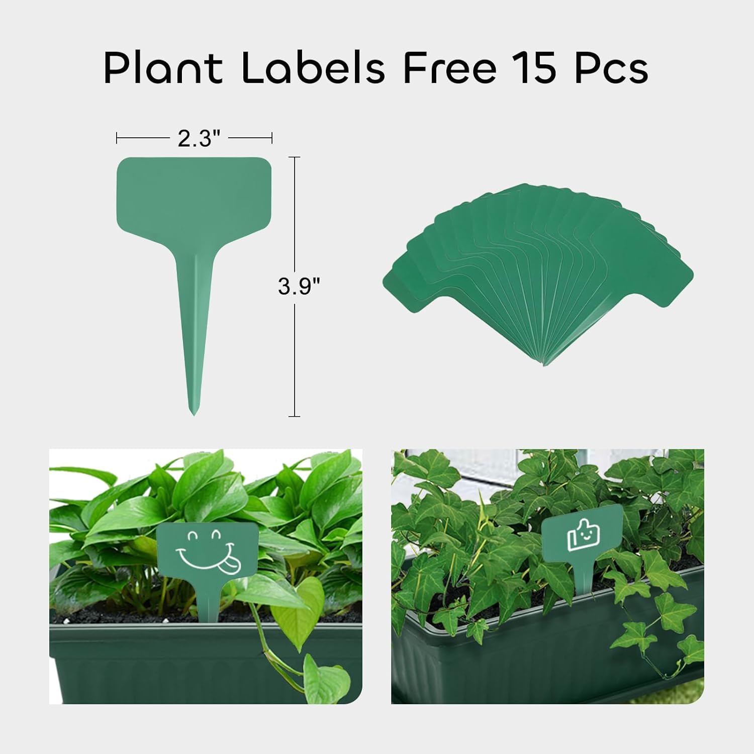 6 Packs 17 Inches Green Flower Window Box Plastic Vegetable Planters Long Pots with 15 Pcs Plant Labels for Outdoor Indoor Windowsill, Patio, Garden, Home Decor, Porch