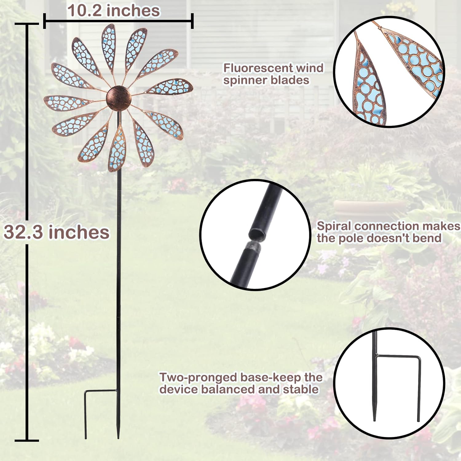 Outdoor Wind Spinner 33" Metal Wind Sculpture Waterproof Fluorescence Wind Spinners for Garden Patio Lawn Decoration