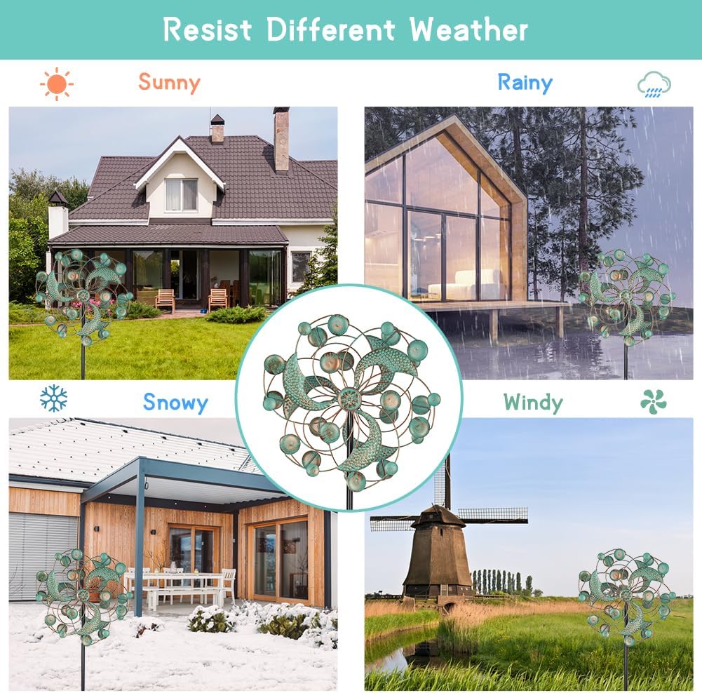 Wind Spinner Outdoor, Metal Kinetic Wind Spinners, 13 Inches Dia Wind Spinners for Yard Garden Outside Patio Lawn Decor (Turquoise)