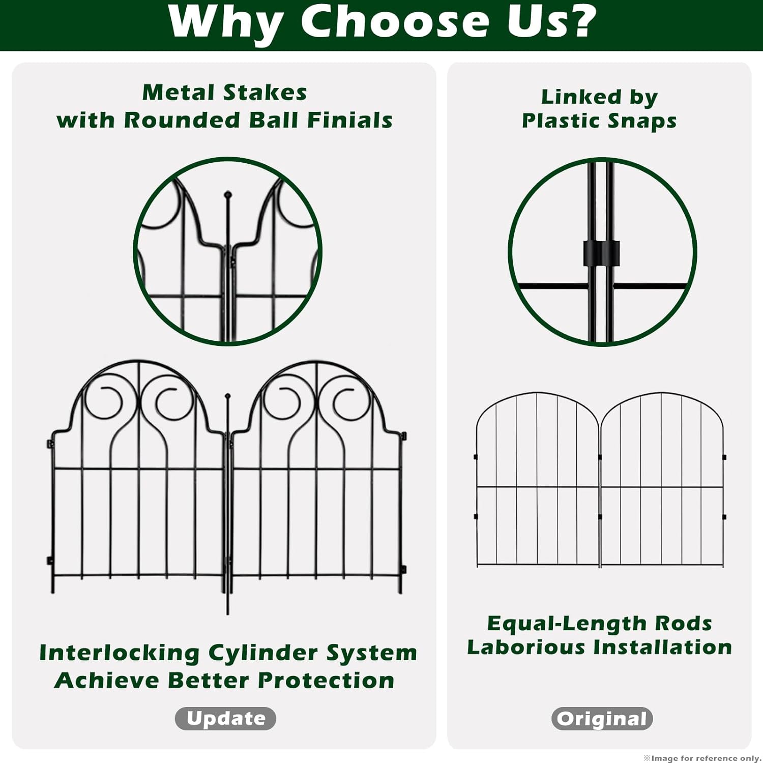 Decorative Garden Fence, 10 Panels No Dig Metal Fencing 10.83ft(L) × 22in(H) Animal Barrier Border