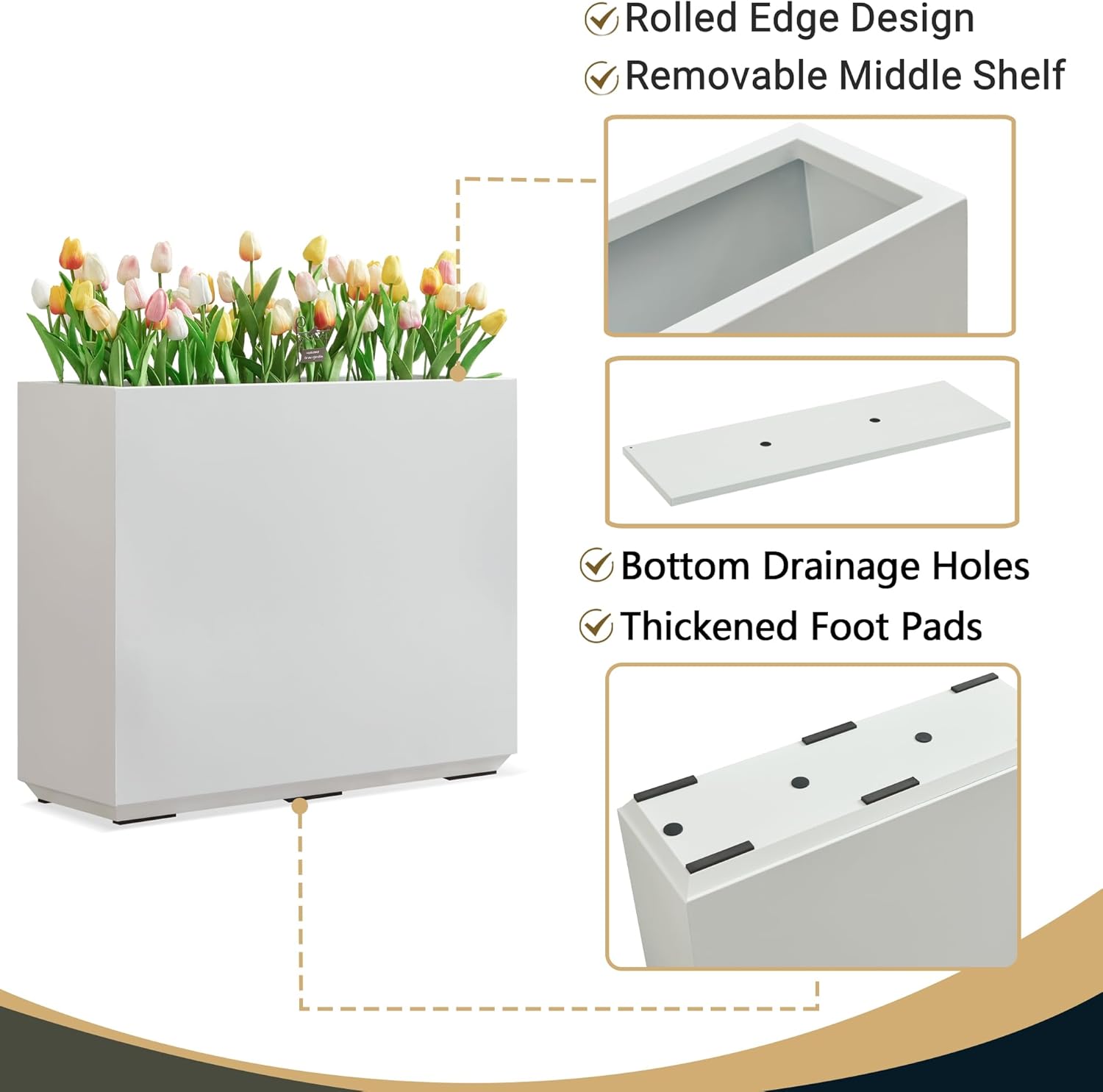 Metallic Heavy Outdoor Planter Box, Span Planter, Long and Tall Divider Planter, 30Lx10Wx24H