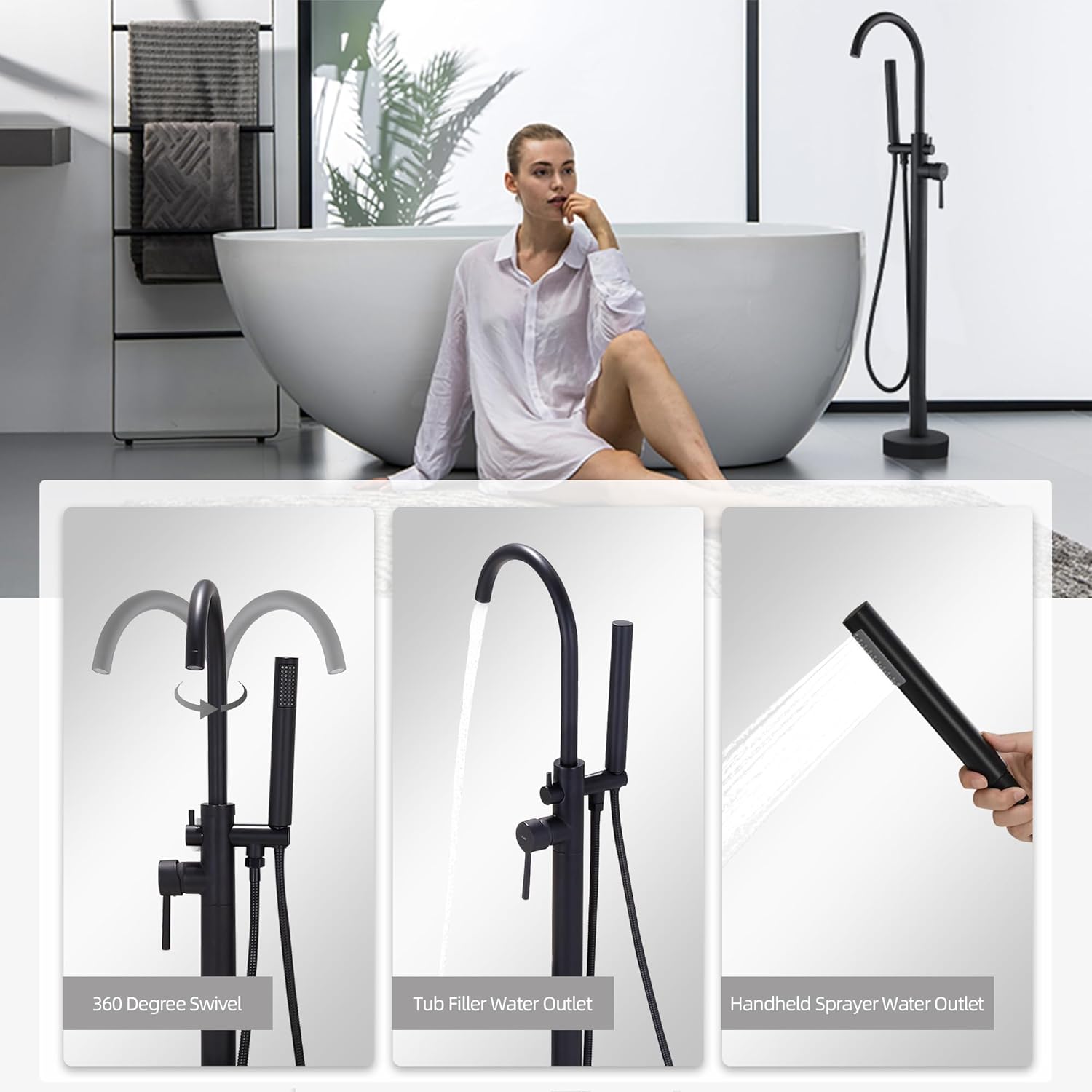  Freestanding Bathtub Faucet Floor Mount Tub Filler 