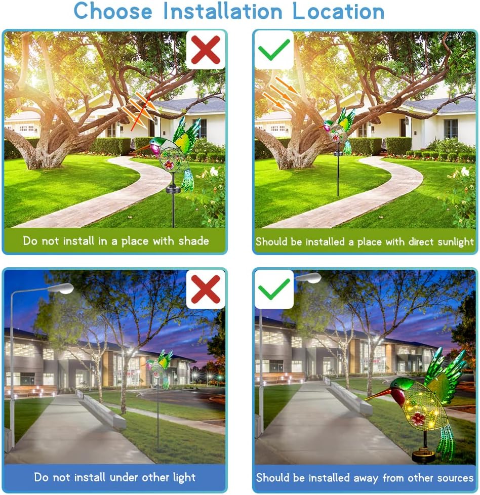 Outdoor Solar Garden Lights, Metal Hummingbird Garden Stake Lights for Outdoor Garden Patio Yard Pathway