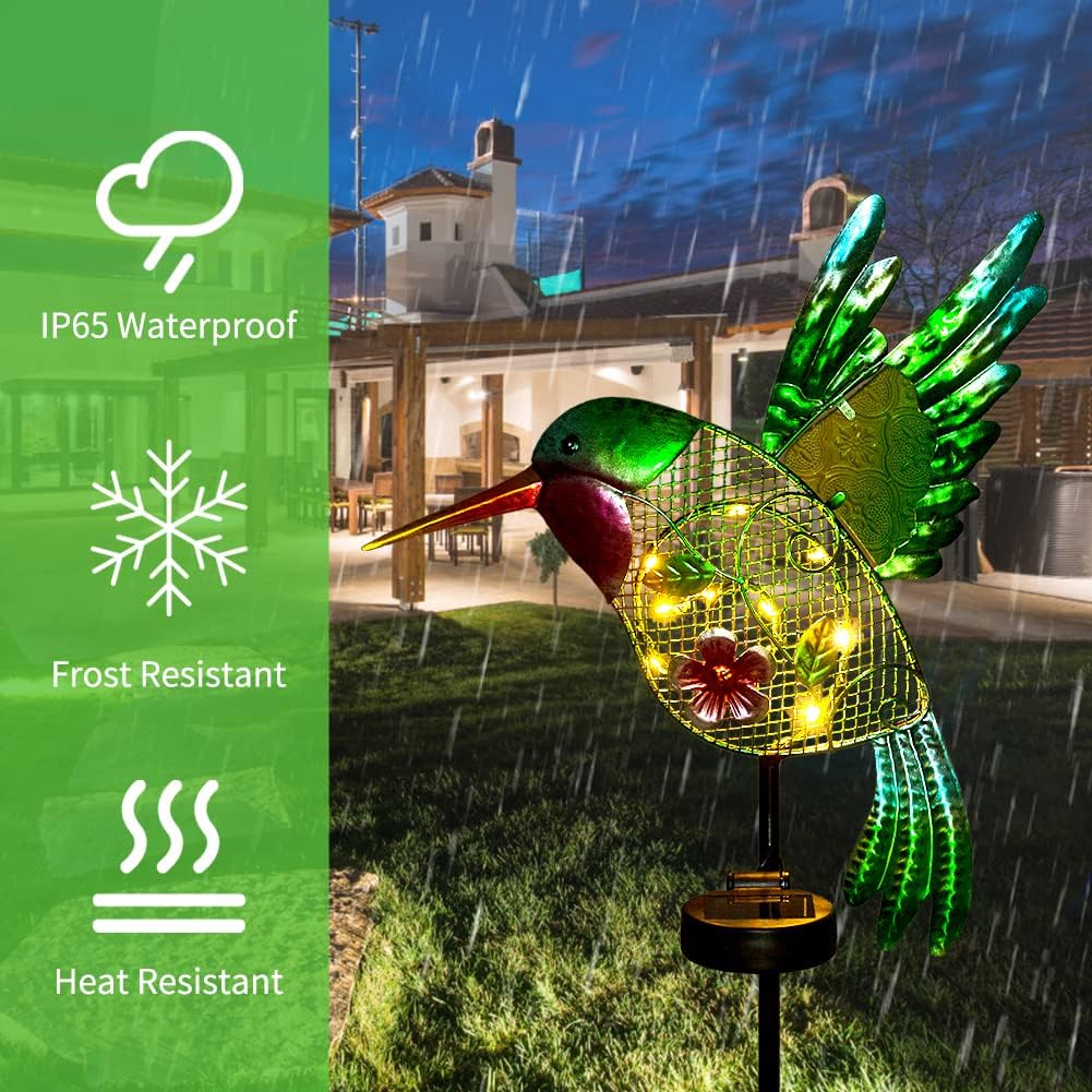 Outdoor Solar Garden Lights, Metal Hummingbird Garden Stake Lights for Outdoor Garden Patio Yard Pathway