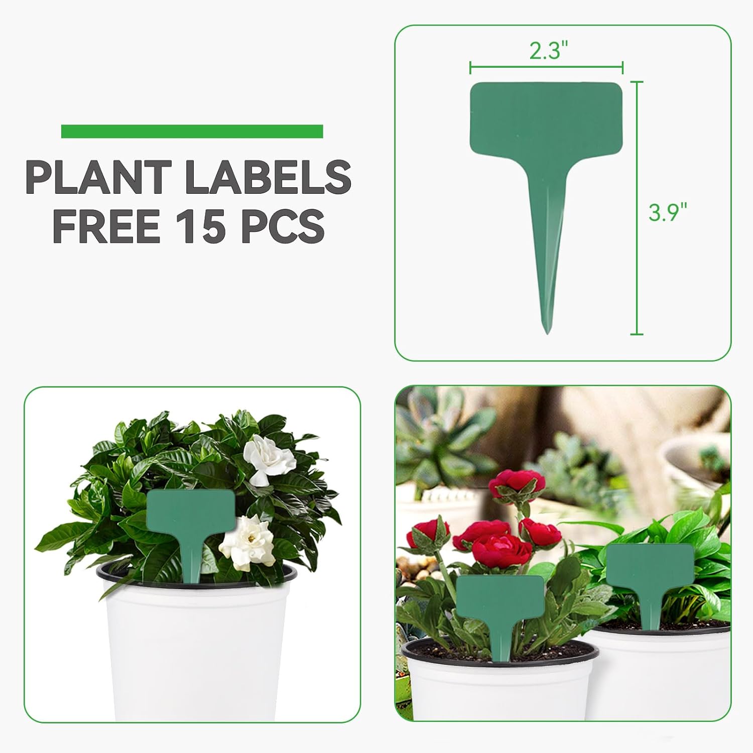 24 Set 6" 1 Gallon for Plants Flexible Nursery Pot with Drainage Hole and 15 Pcs Plant Labels, Flower Plant Container for Indoor Outdoor, Seedlings, Vegetables, Succulents, White