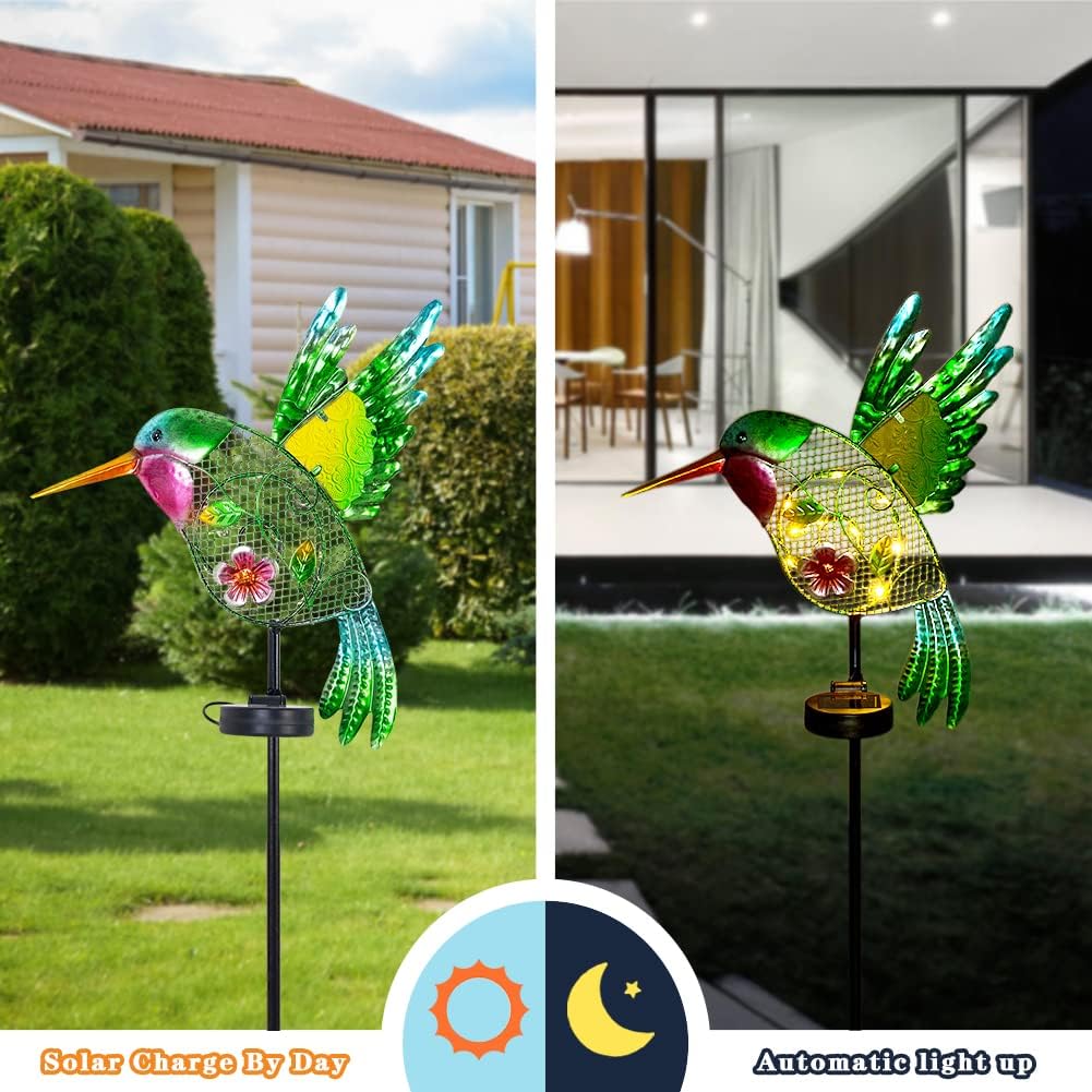 Outdoor Solar Garden Lights, Metal Hummingbird Garden Stake Lights for Outdoor Garden Patio Yard Pathway