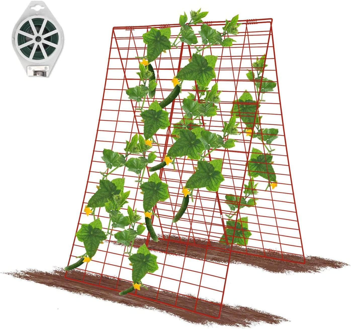 34 x 48 Inches Red Foldable Cucumber Trellis A-Frame Garden Trellis with 328 Feet Twist Ties, for Cucumber, Climbing Plants Vegetables Flowers