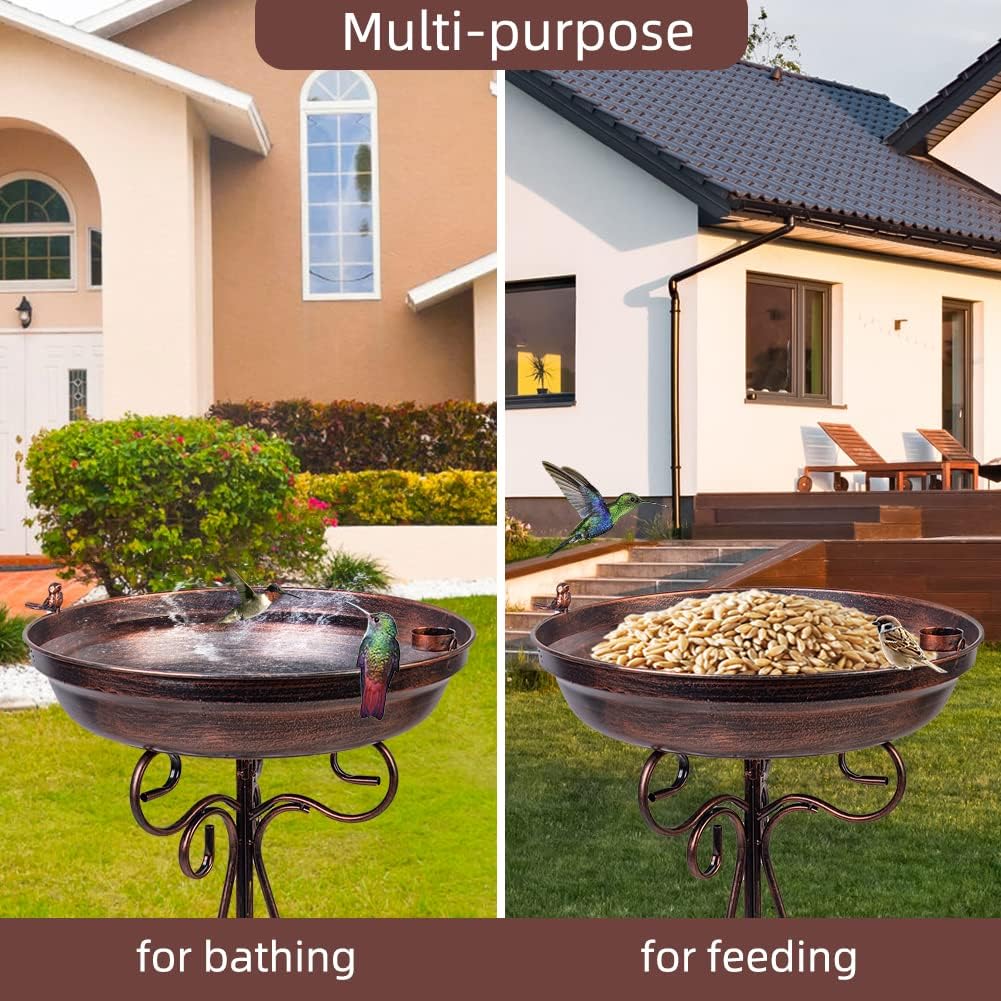 17.7" Dia Bird Bath with Metal Pedestal, Large Outdoor Metal Birdbath, Antique Copper Bird Feeder for Garden Patio Yard Decor