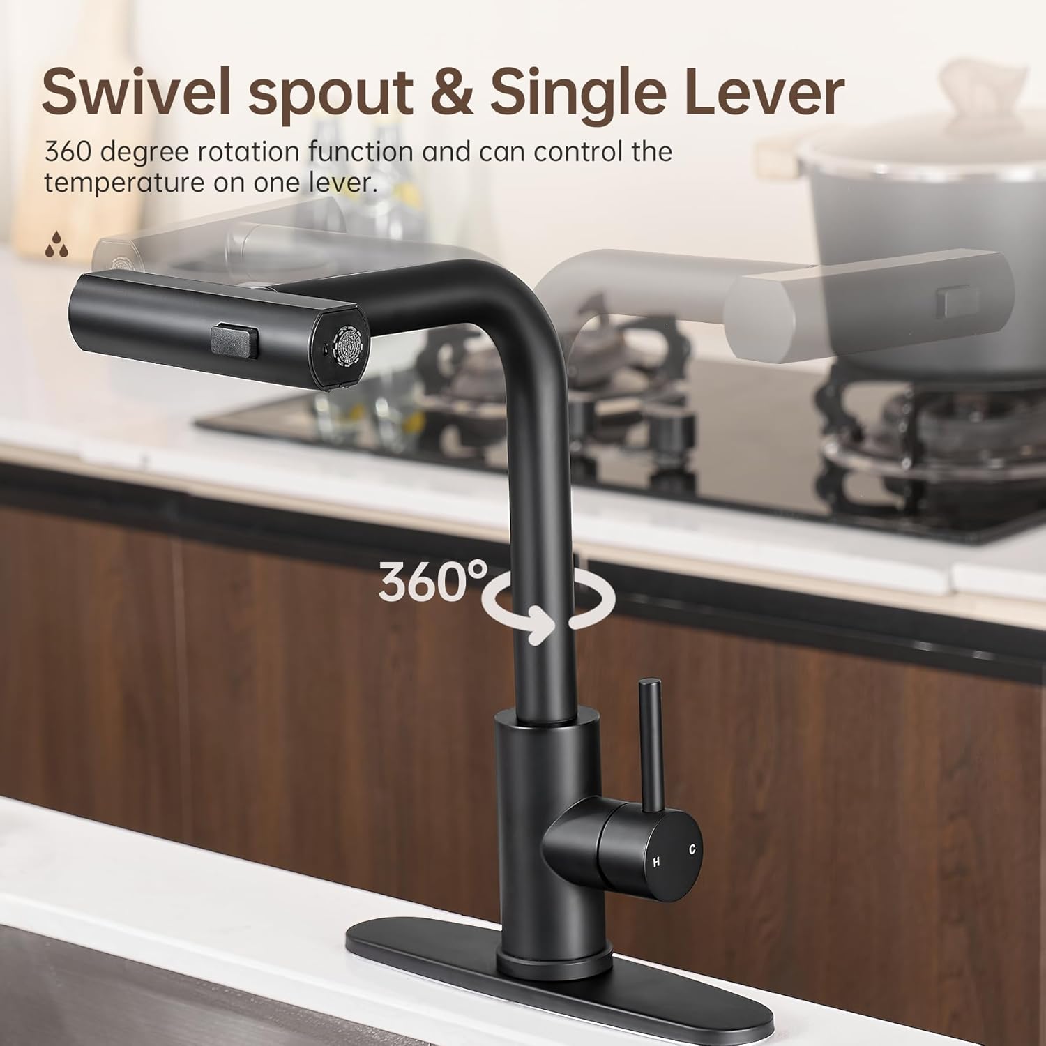 3 Modes(Sweep/Stream/Waterfall) Rotary Switch Stainless Steel Commercial Modern Faucet