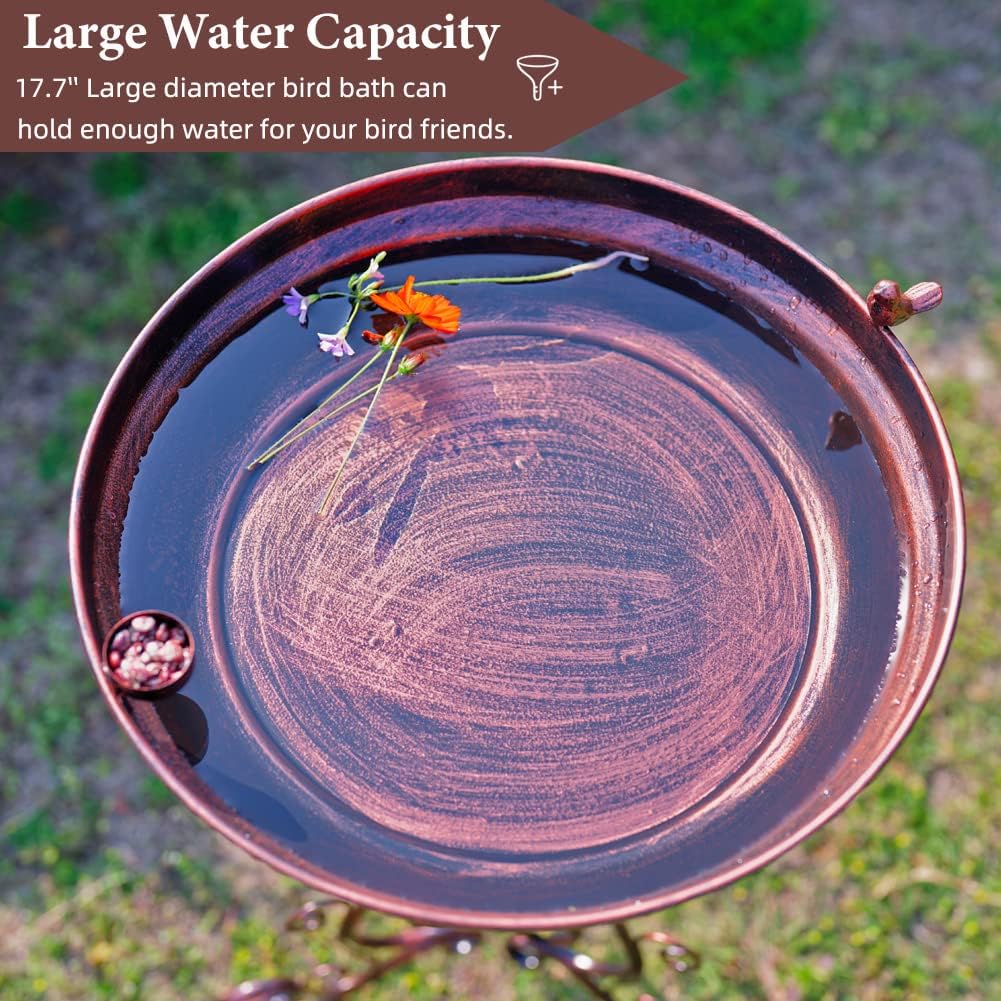 17.7" Dia Bird Bath with Metal Pedestal, Large Outdoor Metal Birdbath, Antique Copper Bird Feeder for Garden Patio Yard Decor