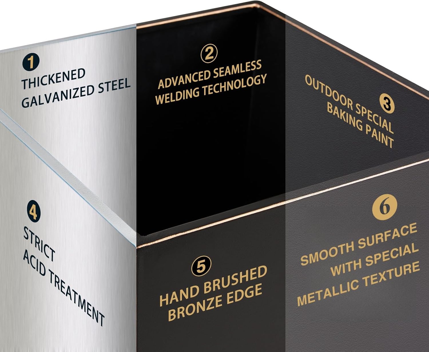 Metallic Taper Planter, 26 Inch Planter Tall Tapered Planter for Front Porch, Patio, Deck, Garden Indoor/Outdoor Tree Planters, Set of 2 Black with Copper Hand Brushed Rim