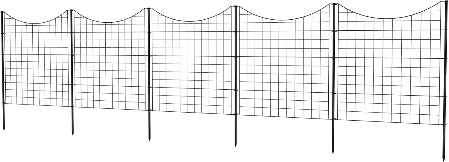 39in H (5 Fence Panels) No Dig Easy Install Zippity Black Metal Fence, Decorative Fence Ideal for Garden Fencing