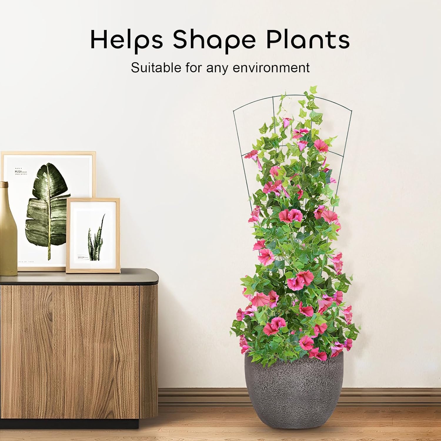 6 Pcs 43" Garden Trellis for Potted Plants, Metal Trellis for Climbing Plants Outdoor & Indoor, Fan Shape Plant Support with 20 Pcs Cable Ties for Houseplant Flower Vines Ivy, Green