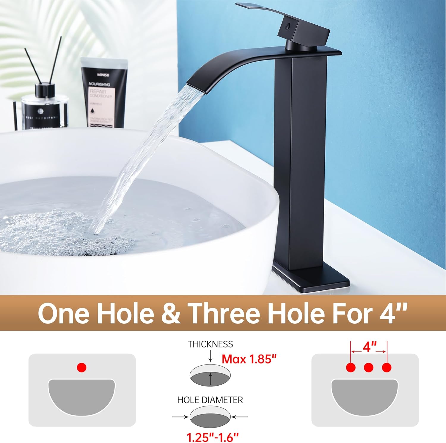 Tall Vessel Sink Faucet Matte Black Faucet