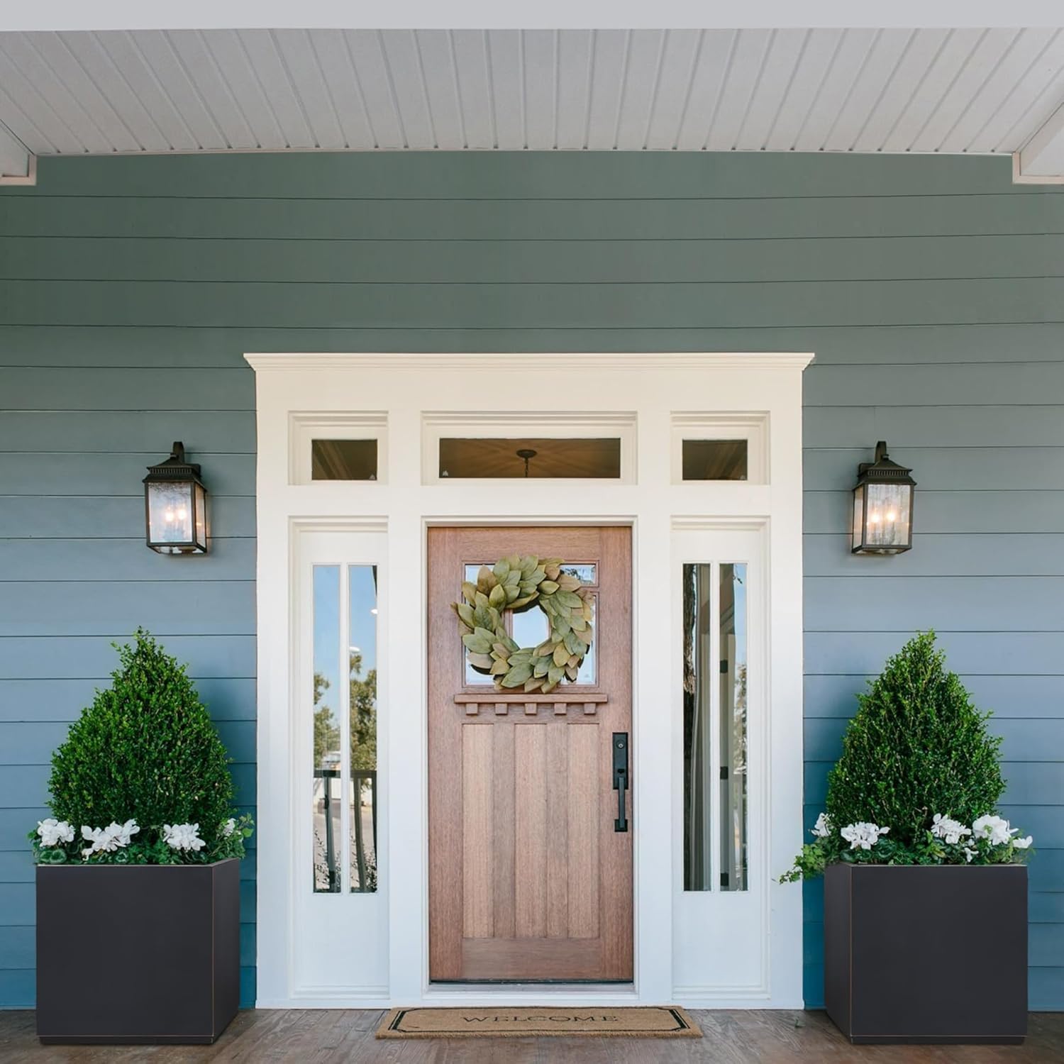 Metallic Heavy Cube Planter Box, No Assemble, Seamless Large Square Planter for Trees, Plants and Flowers 21”Lx21”Wx24”H 35Pounds Black with Hand Brushed Gold Rim