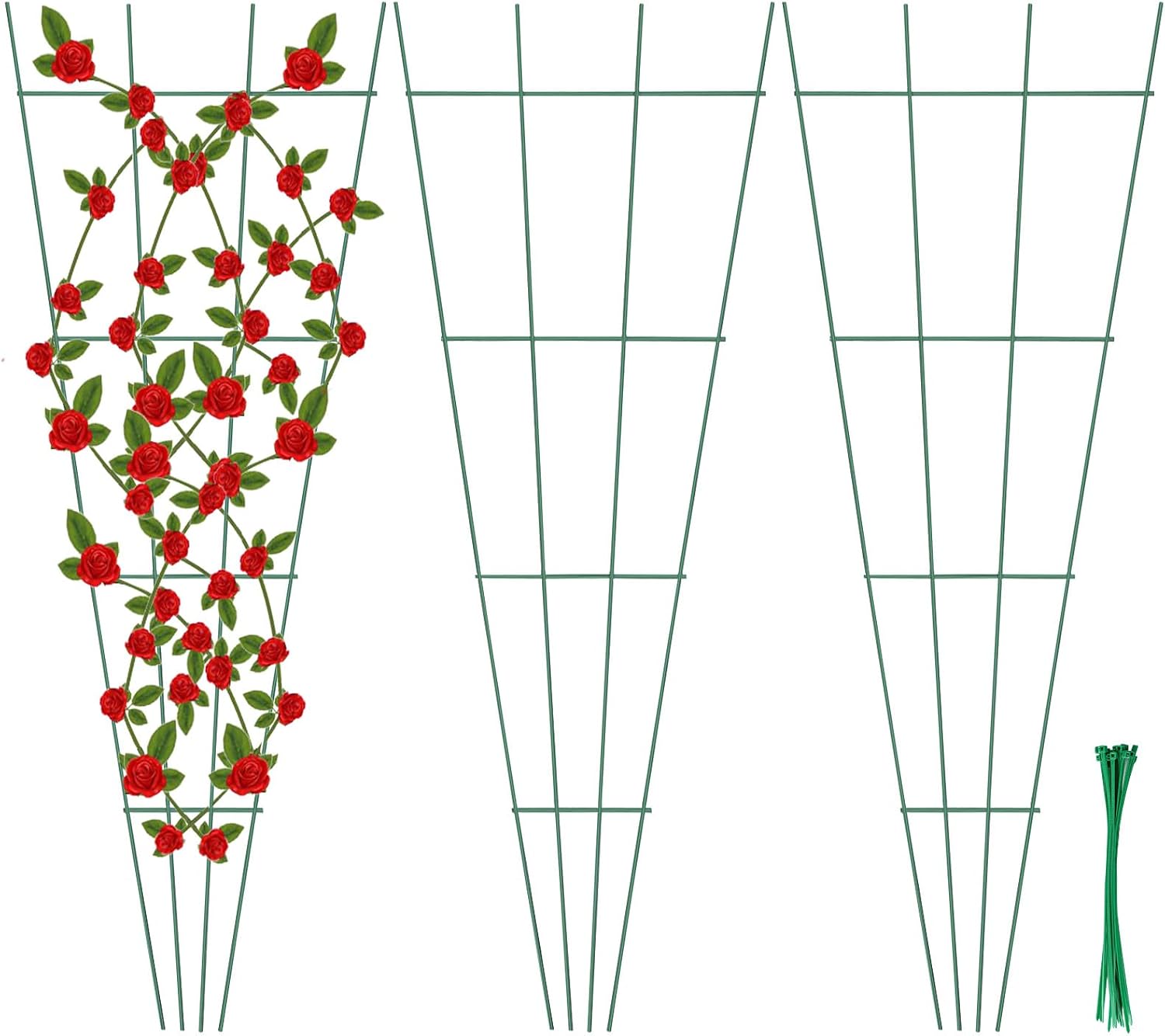 3 Pcs 43" Garden Trellis for Potted Plants, Metal Trellis for Climbing Plants Outdoor Indoor, Vertical Shape Plant Support with 20 Pcs Cable Ties for Houseplant Flower Vines Ivy