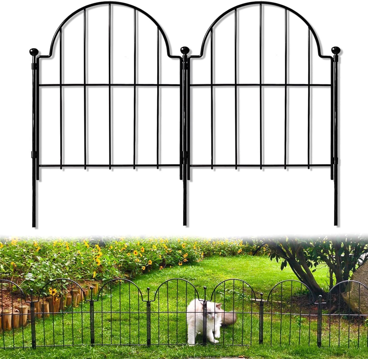 22 in(H) x 130 in(L) Arched Rustproof Metal No Dig Fence Garden Fence Border, Ground Stake Animal Barrier Fence