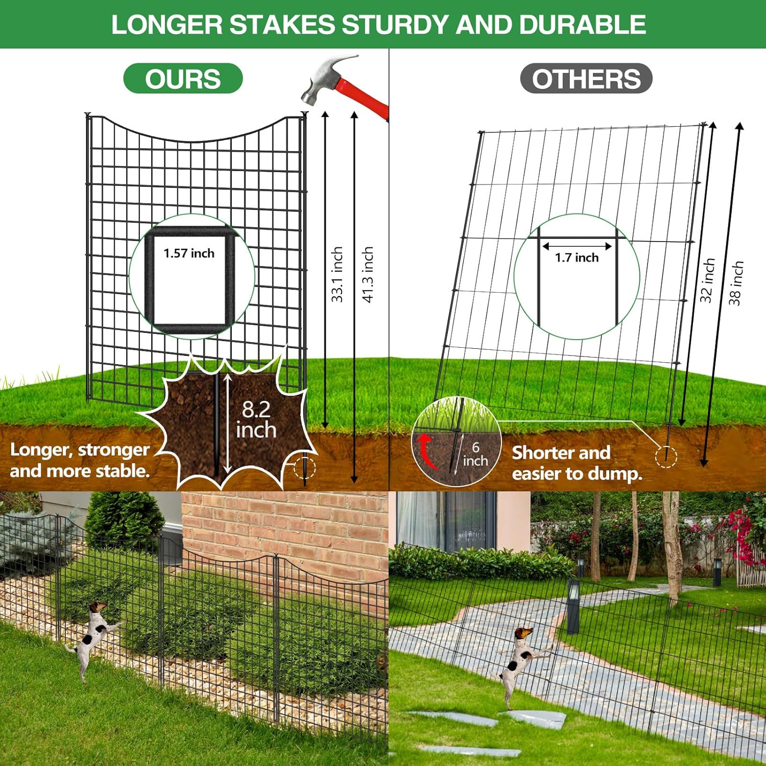 12 Panels 33 in(H) X 26ft(L) Dog Fence Outdoor for Yard, Garden Fence Animal Barrier, Decorative Metal Wire Fence Panel