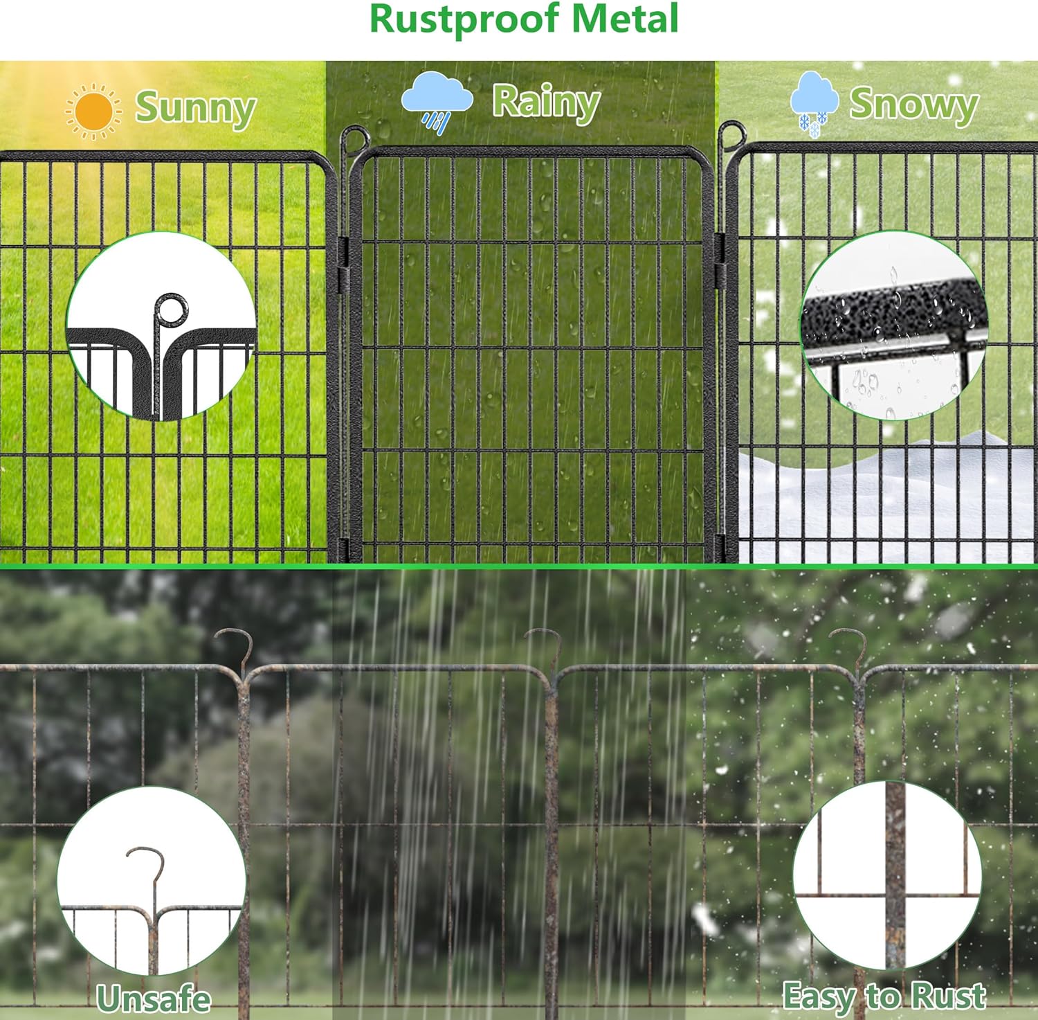 Decorative Garden Fence Metal Fence Panels No Dig Animal Barrier Fence with Gate, 40in(h) x 63ft(l) Garden Edging Fence Rustproof Fencing Garden Fences and Borders