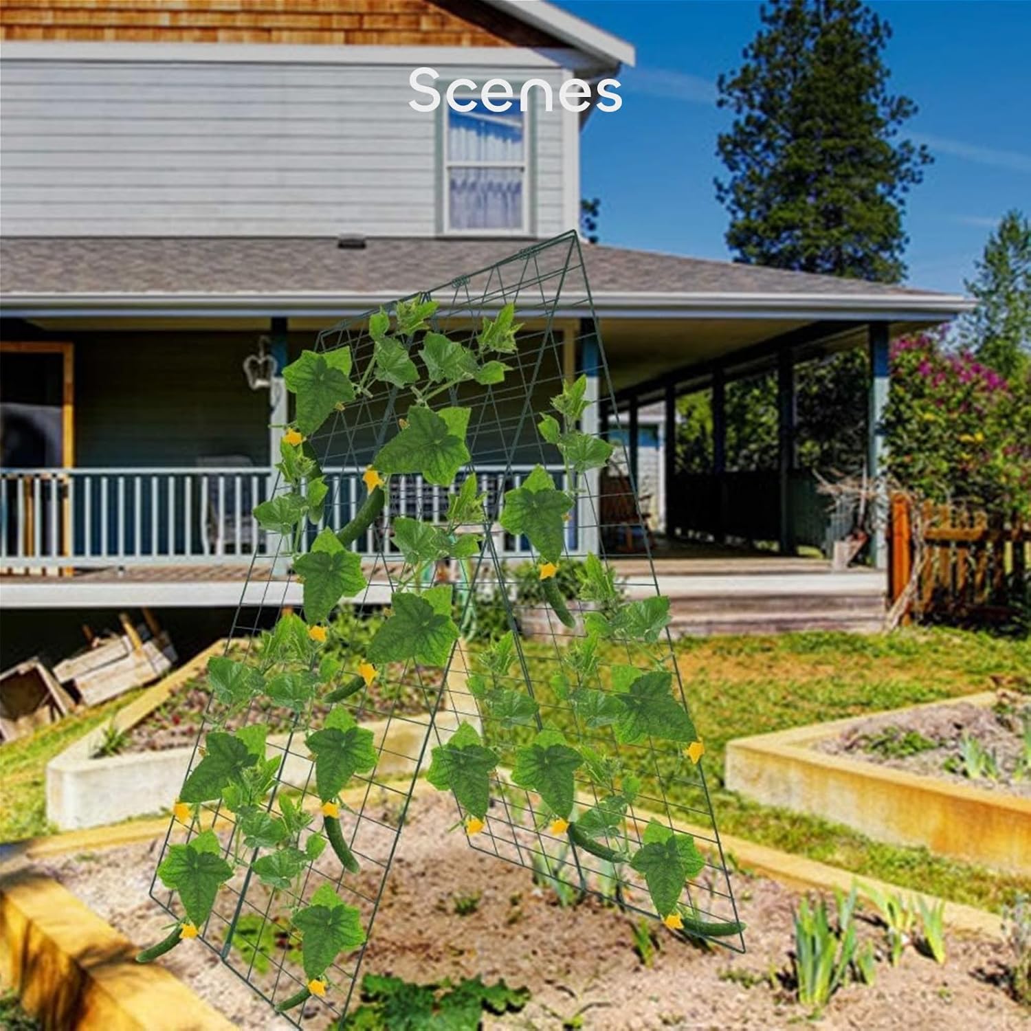 34 x 48 Inches Foldable Cucumber Trellis A-Frame Garden Trellis with 328 Feet Twist Ties, for Cucumber, Climbing Plants Vegetables Flowers