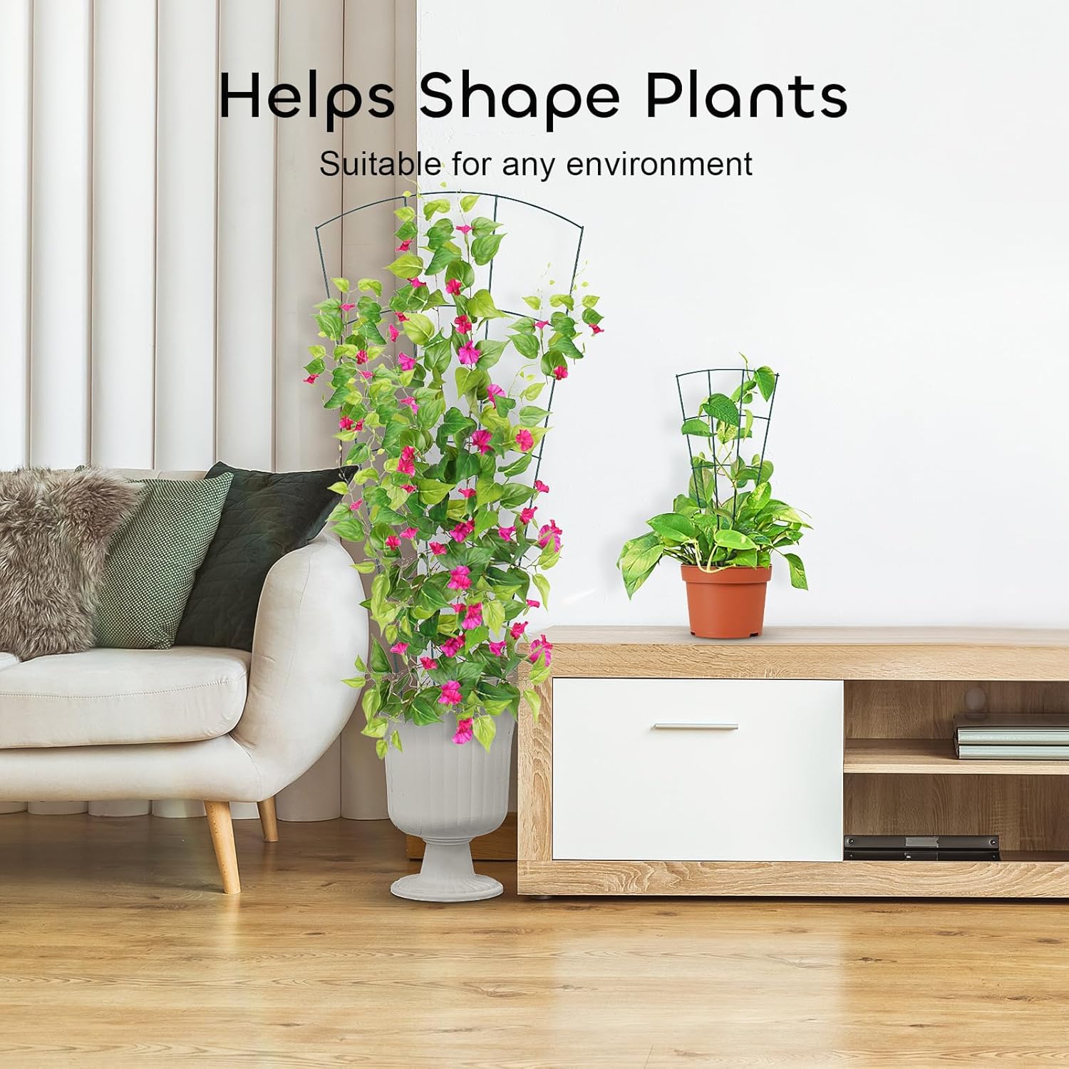 6 Pcs 43" Garden Trellis for Potted Plants, Metal Trellis for Climbing Plants Outdoor & Indoor, Fan Shape Plant Support with 20 Pcs Cable Ties for Houseplant Flower Vines Ivy, Green