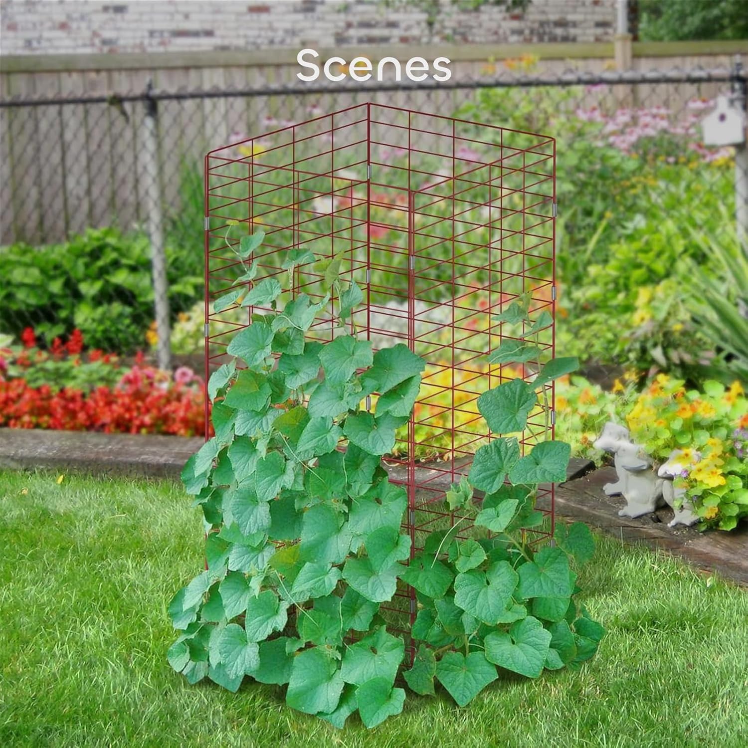 34 x 48 Inches Red Foldable Cucumber Trellis A-Frame Garden Trellis with 328 Feet Twist Ties, for Cucumber, Climbing Plants Vegetables Flowers