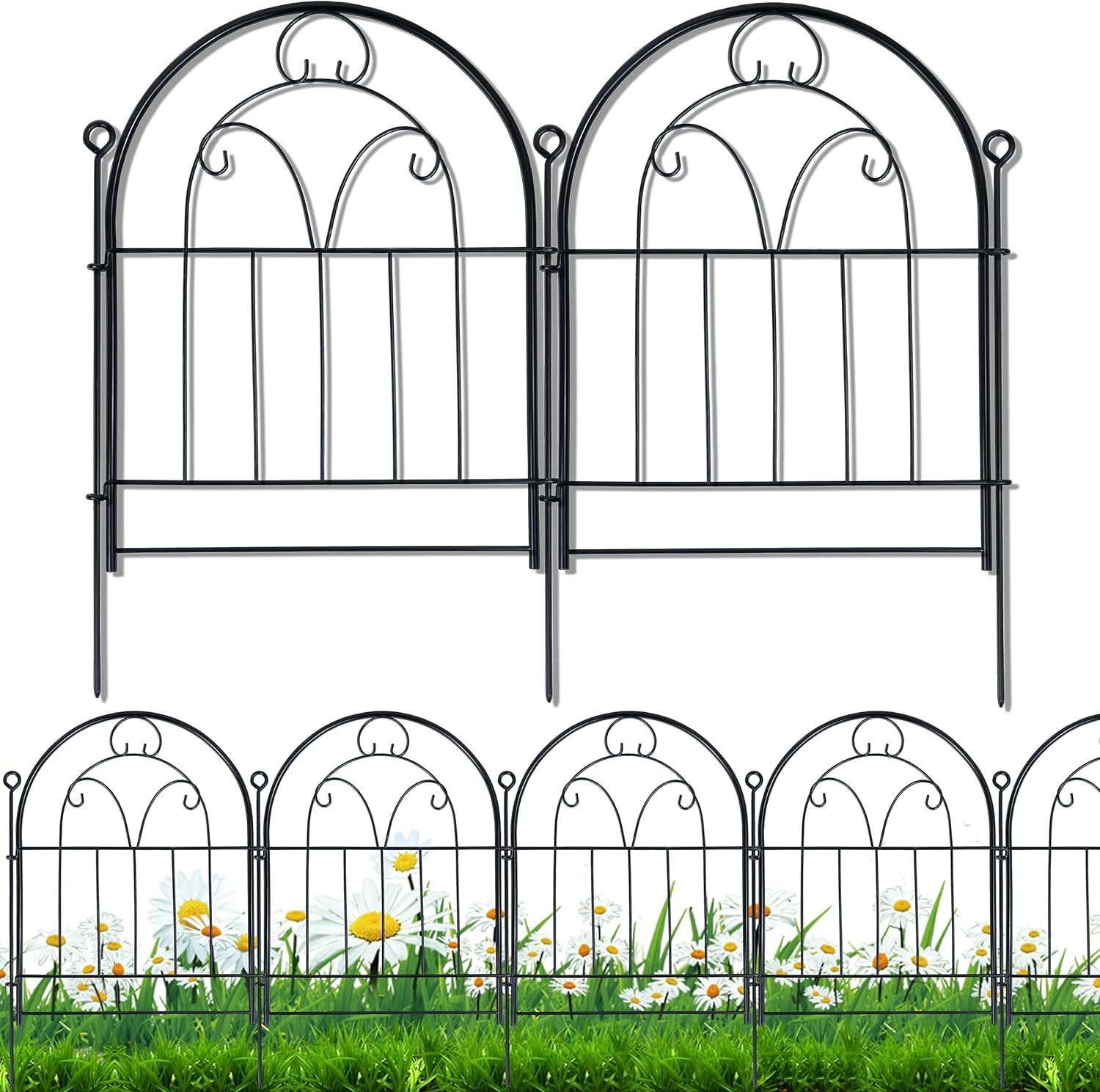Decorative Garden Fence Border 10 Panels, 21in x 11ft Rustproof Metal No Dig Fence Animal Barrier for Dog, Arched Flower Bed Edging Section Panel Fencing