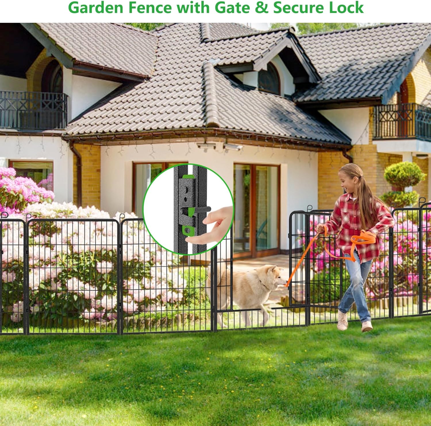 Decorative Garden Fence Metal Fence Panels No Dig Animal Barrier Fence with Gate, 32in(h) x 52ft(l) Garden Edging Fence