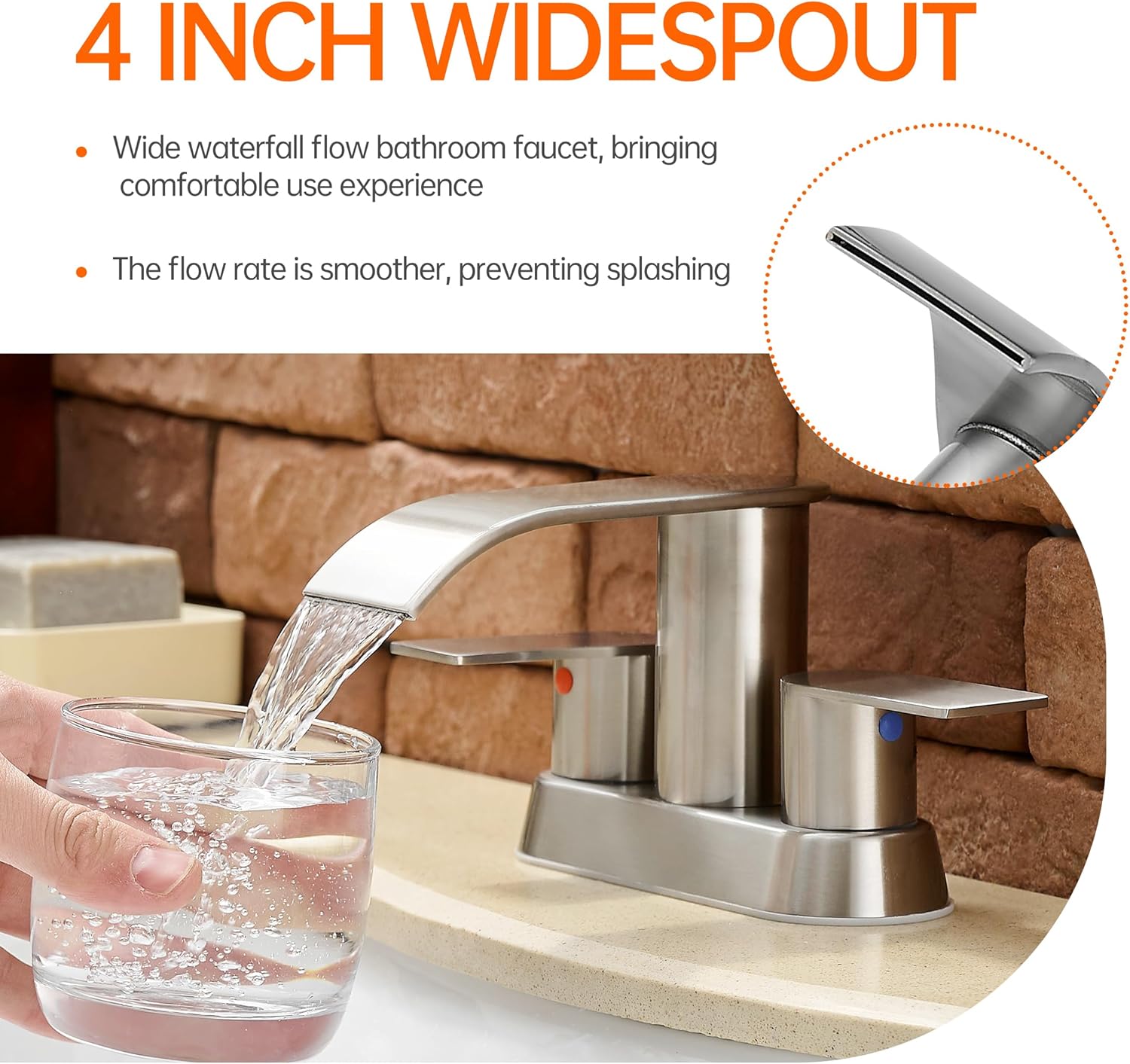 Waterfall Bathroom Sink Faucet 4 Inch