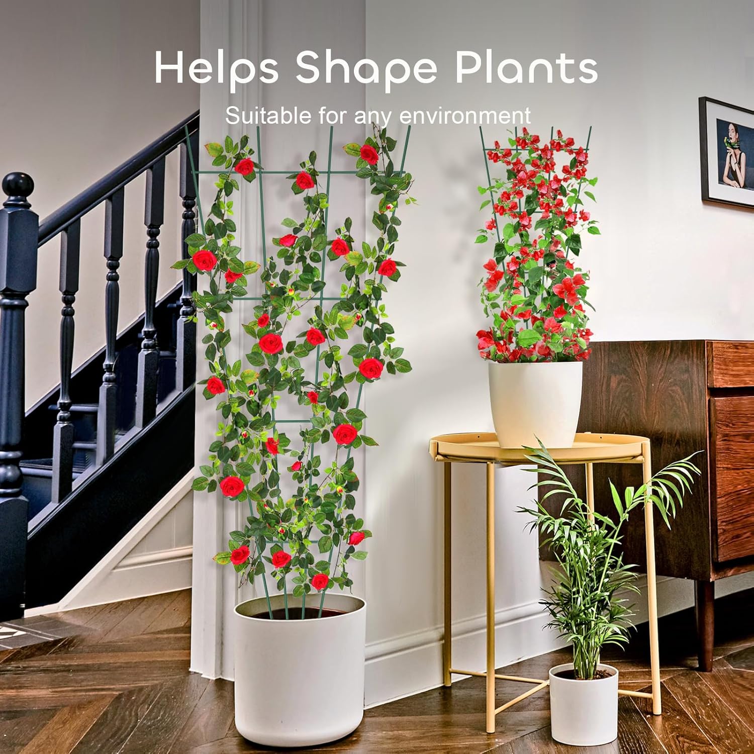 3 Pcs 43" Garden Trellis for Potted Plants, Metal Trellis for Climbing Plants Outdoor Indoor, Vertical Shape Plant Support with 20 Pcs Cable Ties for Houseplant Flower Vines Ivy