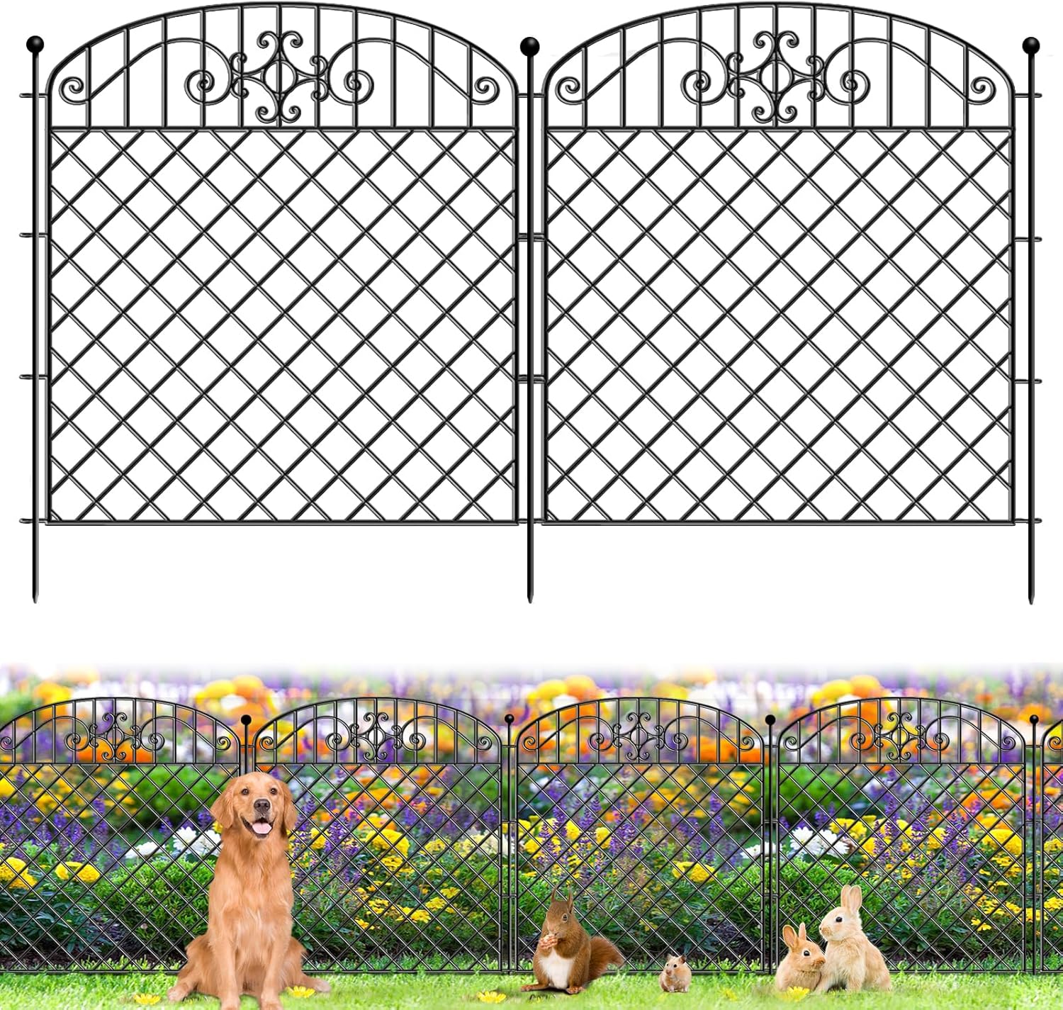5 Panels No Dig Decorative Outdoor Garden Fence for Yard, 32 in (H) x 11.8 ft (L), Rustproof Heavy Duty Metal Fence Borders for Dogs Outside