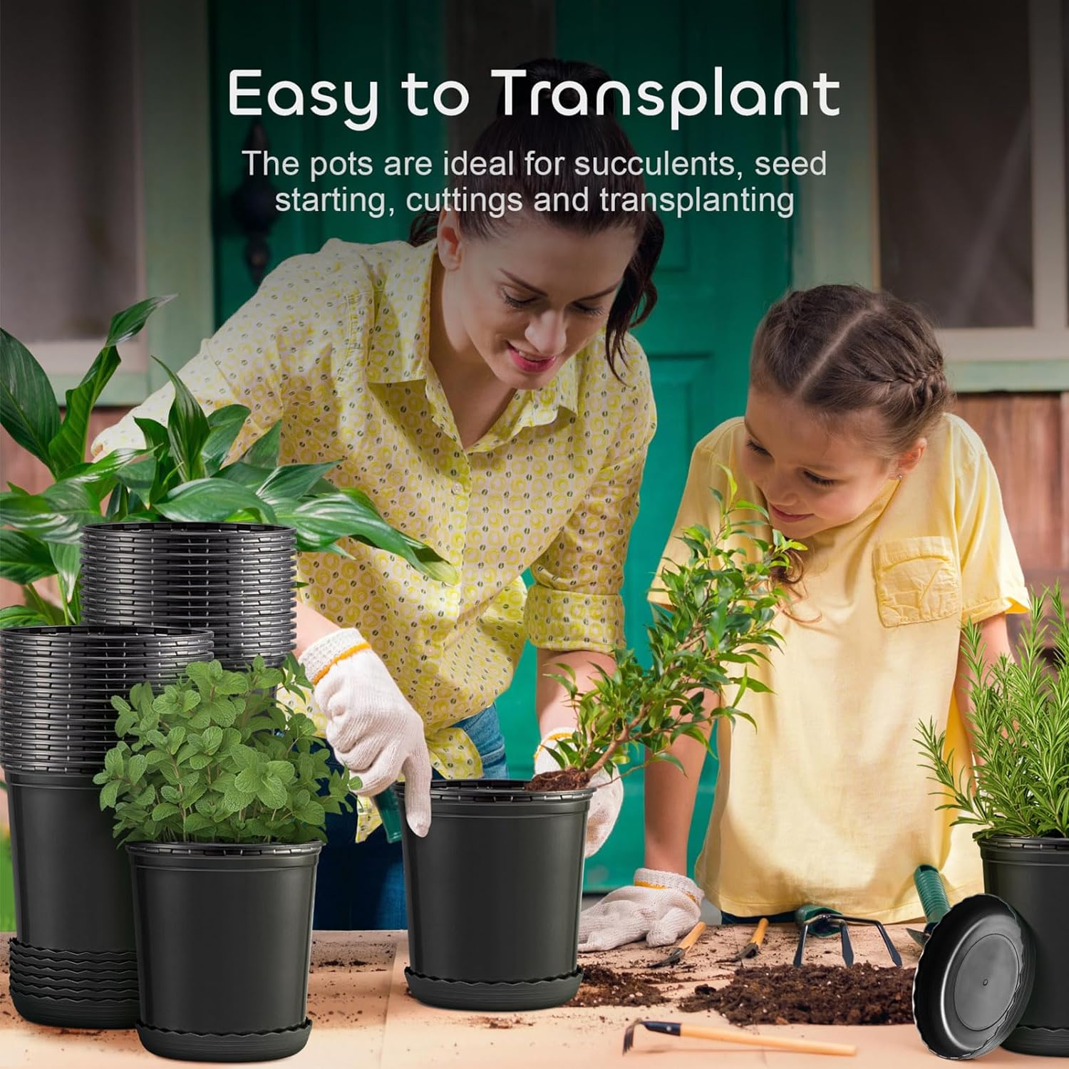 Nursery Pots with Drainage Holes Pack of 48 Pots 3.5/4.5/5.5/6.5 Inch and Plant Label Flexible Seedling Pots Seed Starting Planter for Indoor Outdoor Flowers, Succulents, Cactus