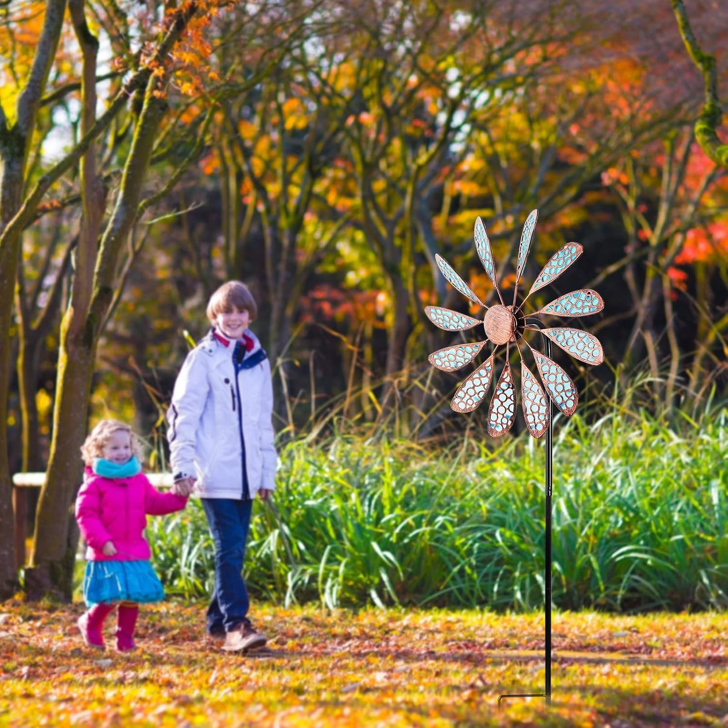 Outdoor Wind Spinner 33" Metal Wind Sculpture Waterproof Fluorescence Wind Spinners for Garden Patio Lawn Decoration