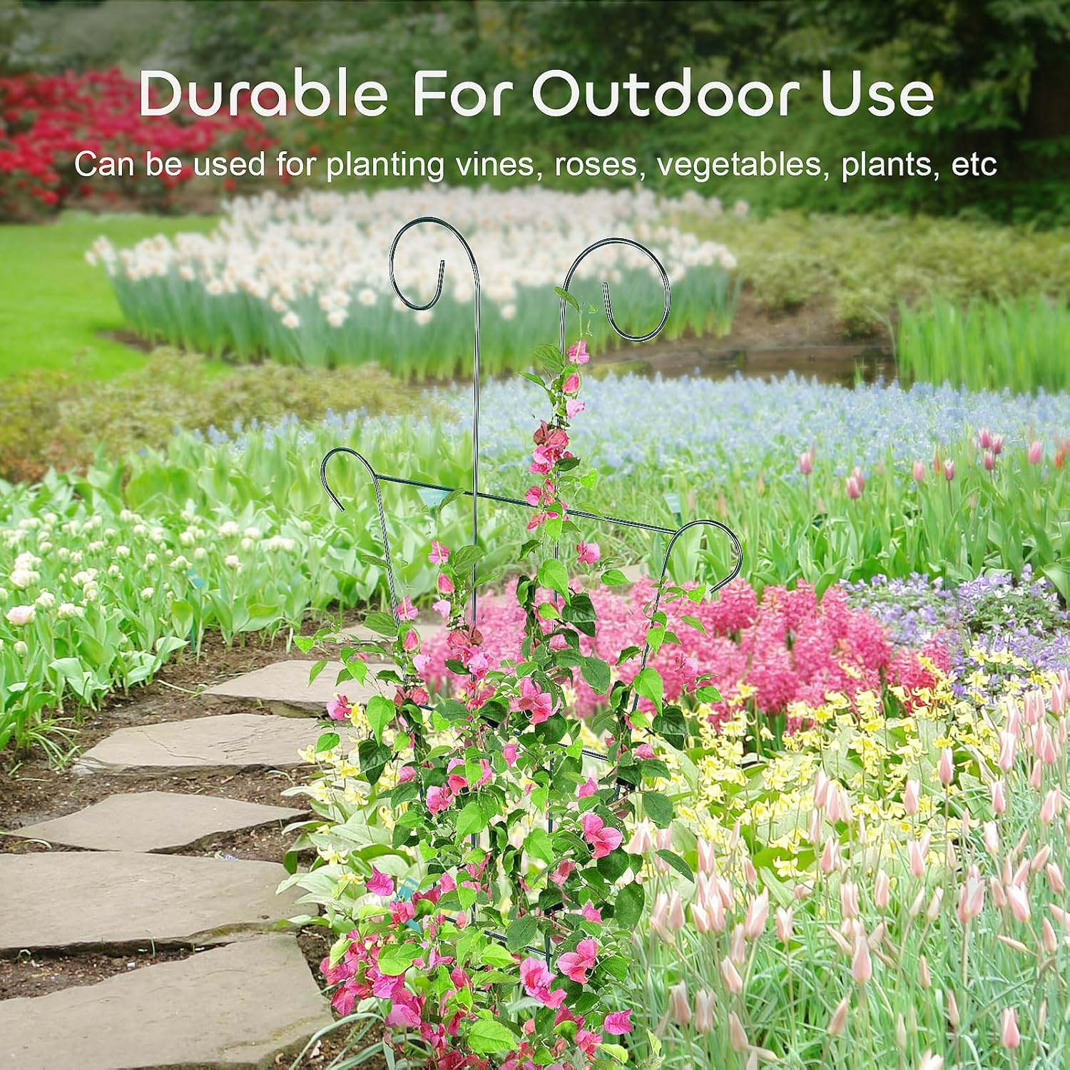 Garden Trellis 3 Pcs 43" for Potted Plants, Metal Trellis for Climbing Plants Outdoor & Indoor, Wave Shape Plant Support with 20 Pcs Cable Ties for Houseplant Flower Vines Ivy