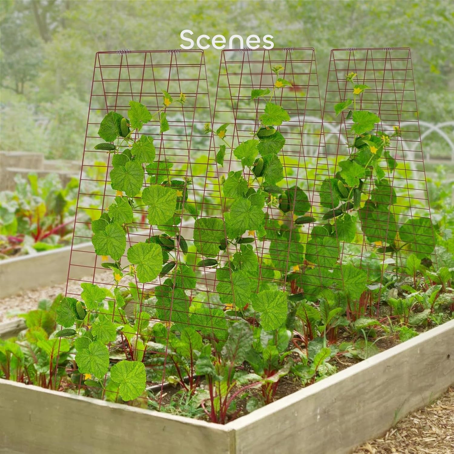 34 x 48 Inches Red Foldable Cucumber Trellis A-Frame Garden Trellis with 328 Feet Twist Ties, for Cucumber, Climbing Plants Vegetables Flowers