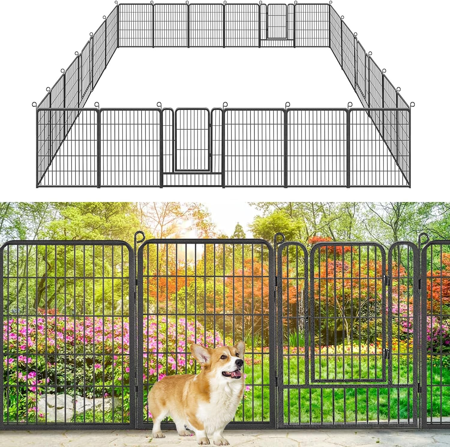 Decorative Garden Fence Metal Fence Panels No Dig Animal Barrier Fence with Gate, 32in(h) x 52ft(l) Garden Edging Fence
