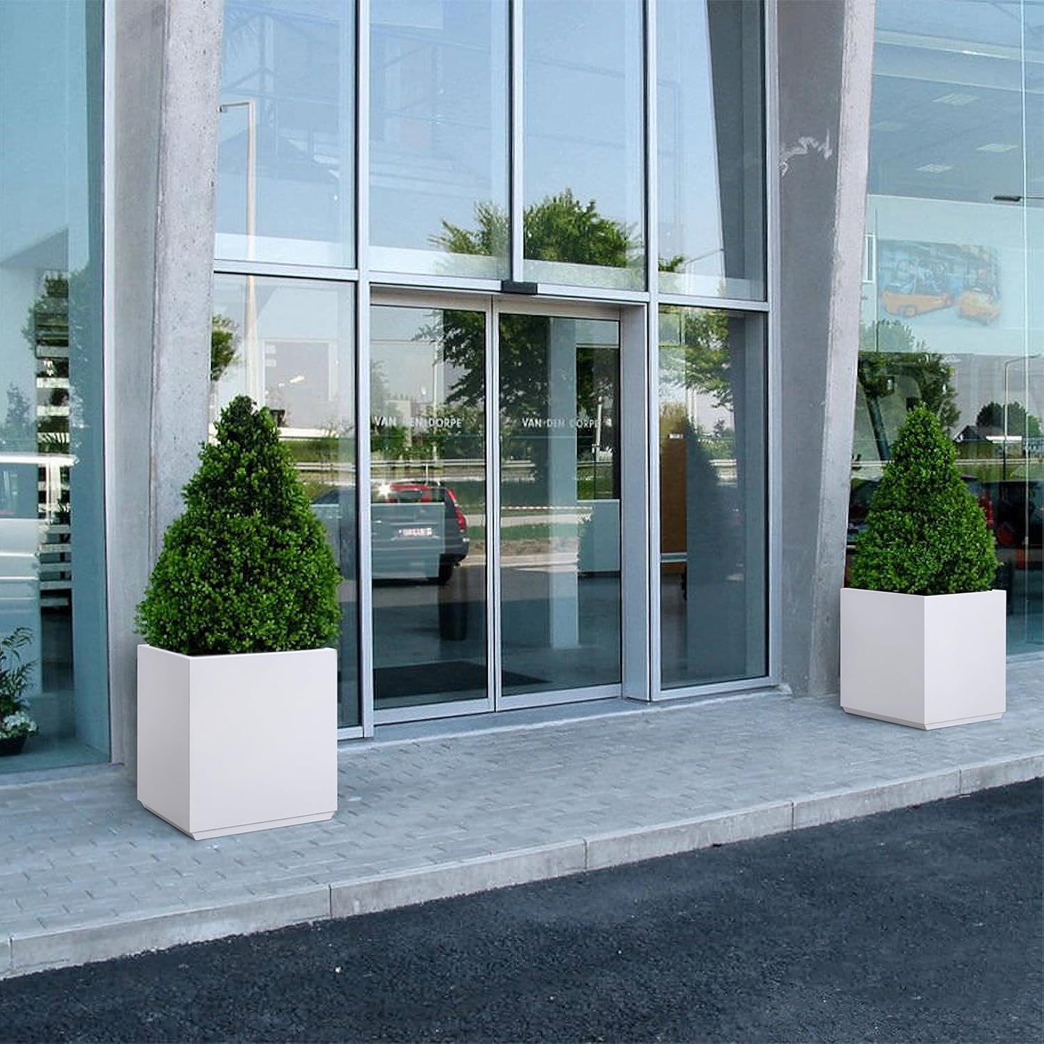 Metallic Heavy Cube Planter Box, No Assembly Required, Seamless Large Outdoor Planter, Square Planter for Trees, Tall Plants and Flowers 17”Lx17”Wx20”H 24lbs White