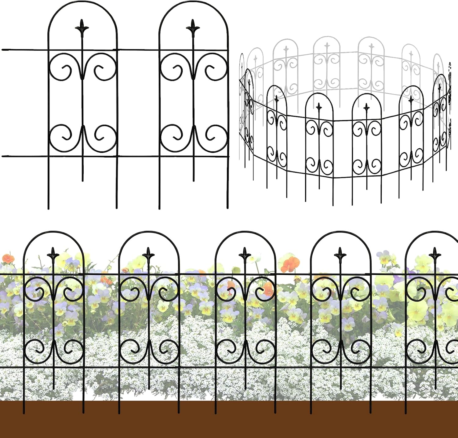 Metal Decorative Garden Fence Border 32 in .H x 17.5 in .W (14 Panels, Total Length 20 feet) No Dig Fence Rustproof Wrought Iron Landscape Fencing