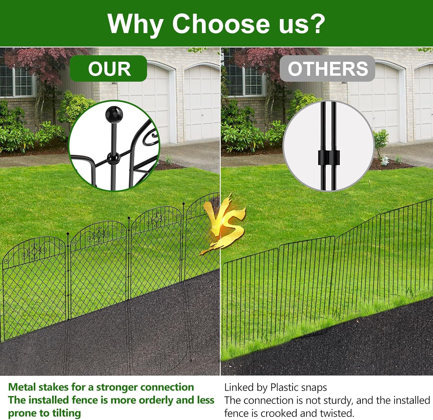 5 Panels No Dig Decorative Outdoor Garden Fence for Yard, 32 in (H) x 11.8 ft (L), Rustproof Heavy Duty Metal Fence Borders for Dogs Outside