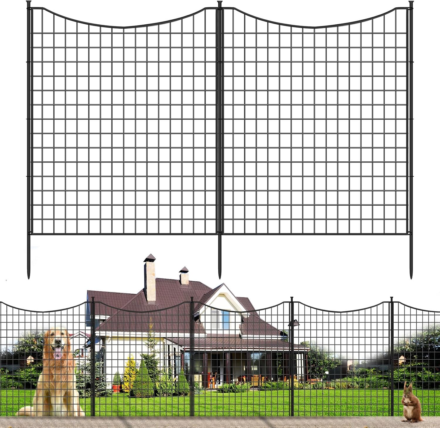 12 Panels 33 in(H) X 26ft(L) Dog Fence Outdoor for Yard, Garden Fence Animal Barrier, Decorative Metal Wire Fence Panel