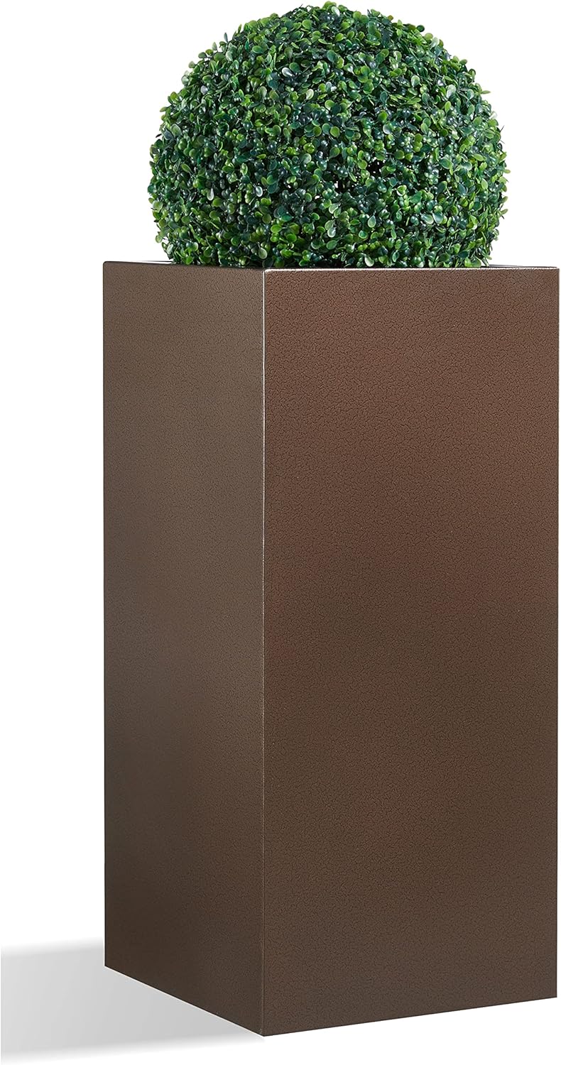 Metallic Heavy Tall Outdoor/Indoor Planter Box 14Lx14Wx30H Inches, Rectangular Tall Planter, Large Flowerpot, ‎35 Pounds, Espresso, No Assembly Required 1 Pack