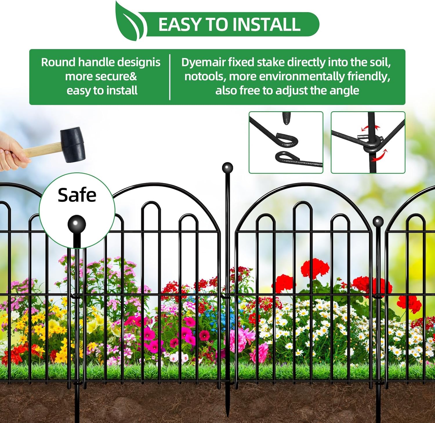 26 Pack Decorative Garden Fence, 26in x28ft Arched No Dig Animal Barrier Fence for Dog Rabbit, Rustproof Metal Ground Stake Border