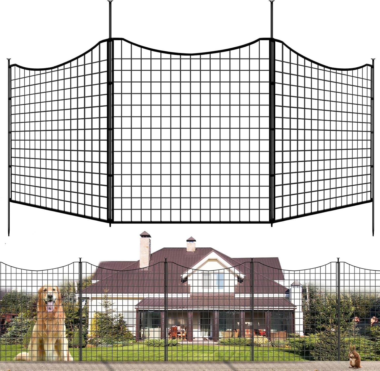 6 Panels 33 in(H) X 13ft(L) Dog Fence Outdoor for Yard, Garden Fence Animal Barrier, Decorative Metal Wire Fence Panel Tall Fencing for Garden