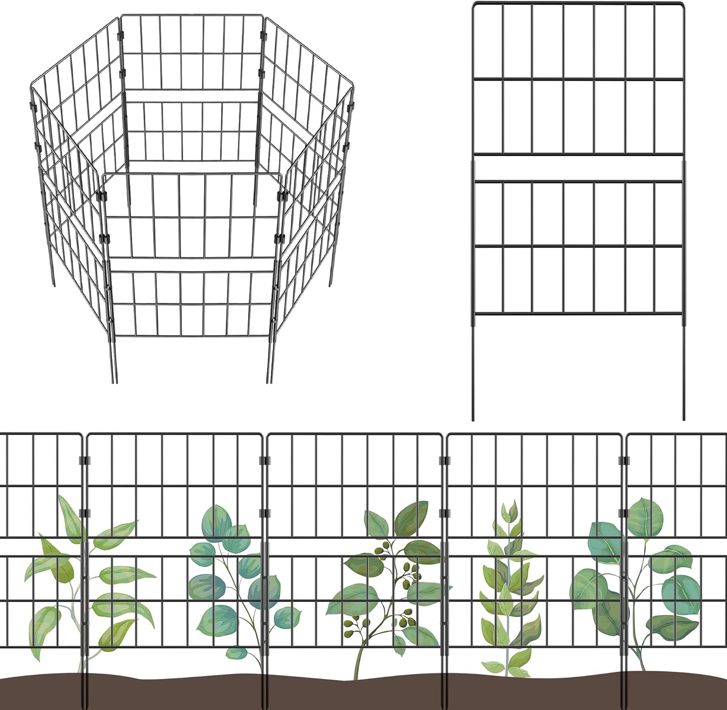7 Pack 31.5 Inch(H) X 10 Ft(L) Decorative Garden Fence Fencing Panels, Metal Wire Border No Dig Fencing Animal Barrier