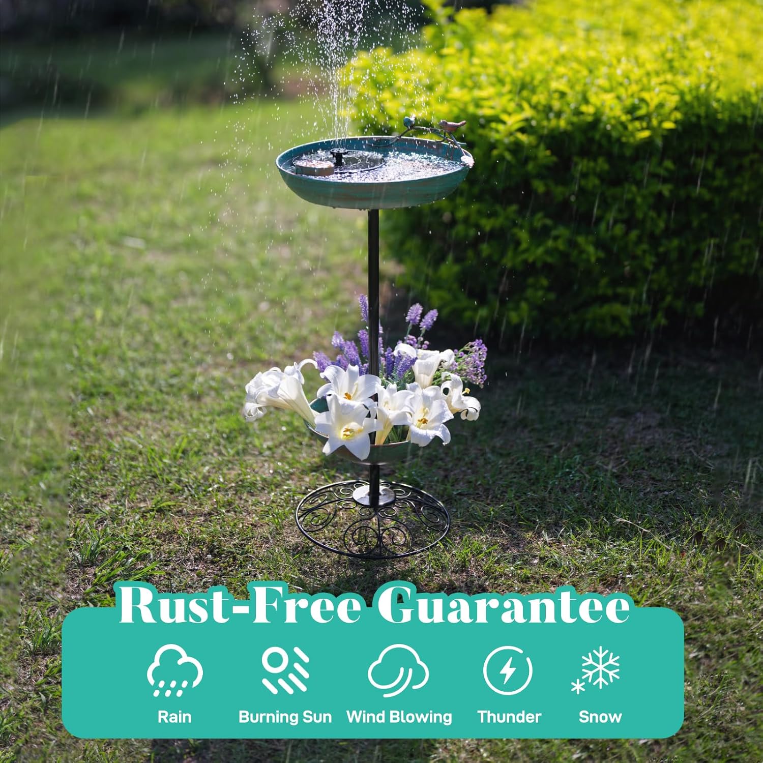 Metal Bird Baths for Outdoors, Pedestal Green Bird Bath with Flower Planter, BirdBaths for Outdoors Garden Yard Patio Decor