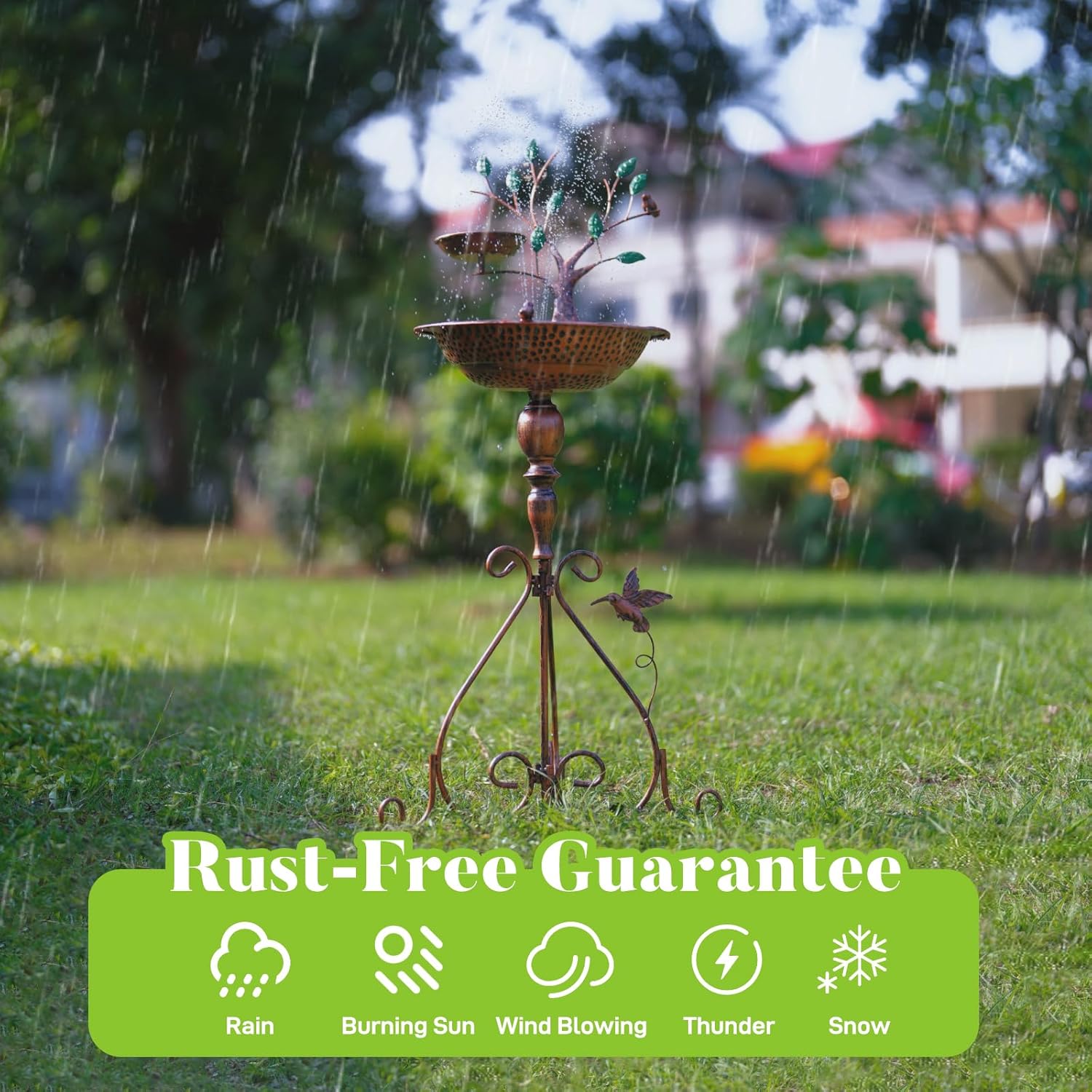 Metal Pedestal Bird Baths Outdoors, Garden Birdbath and Feeder with Tree Decorative, Modern Bird Bath for Outside Yard Art