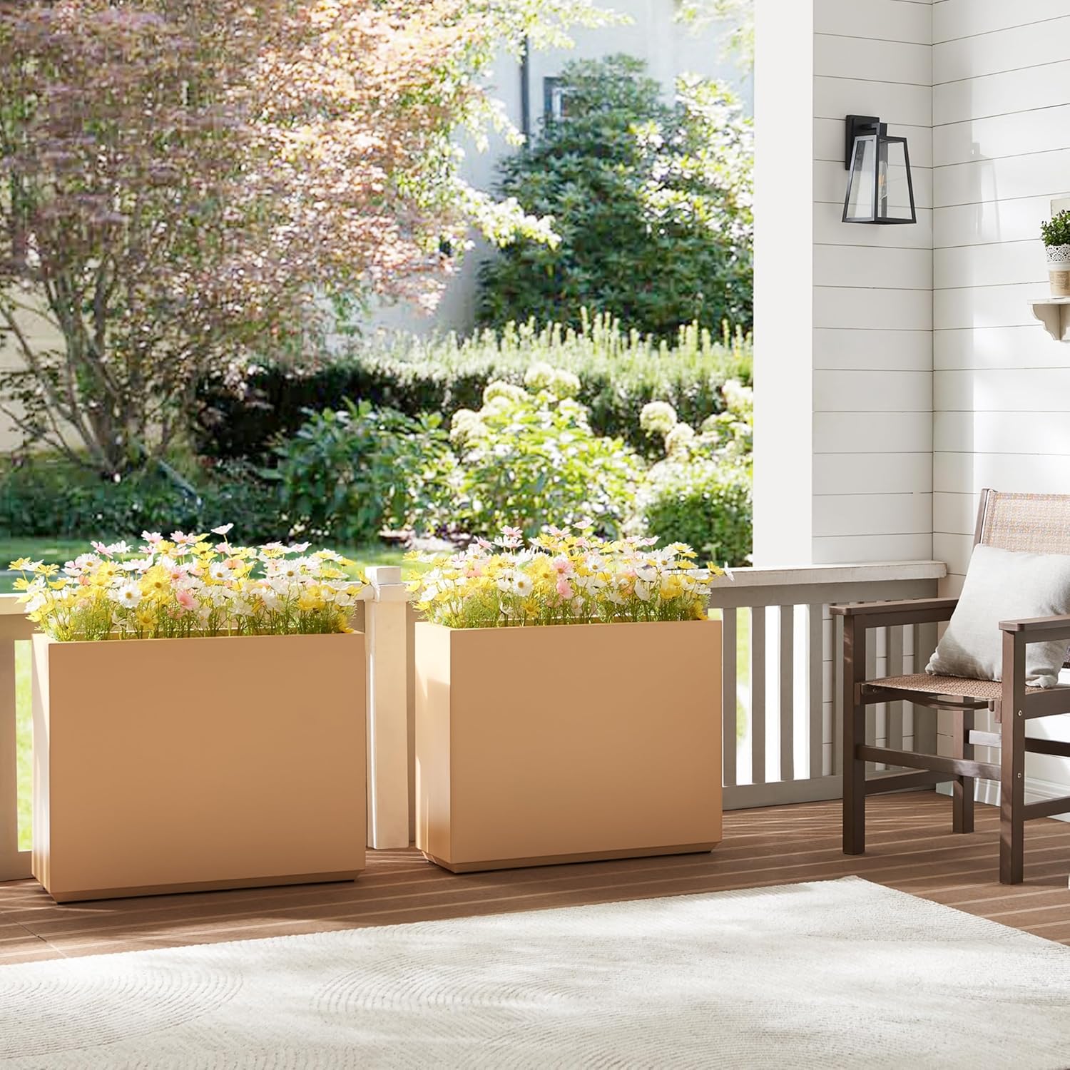 Metallic Heavy Outdoor Planter Box, Span Planter, Long and Tall Divider Planter, 30Lx10Wx24H