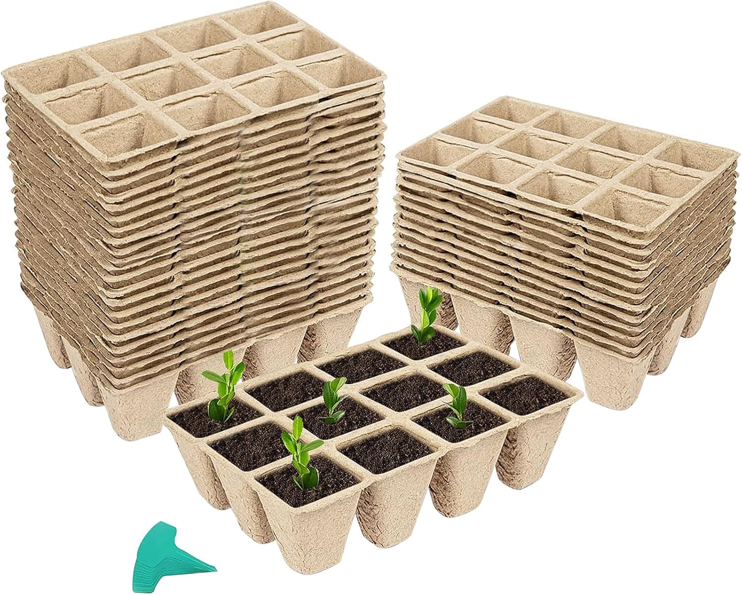 432 Cells Peat Pots Seed Starter Trays, 36 Packs Biodegradable Seedling Pots Germination Trays, Organic Plant Starter Kit with 15 Pcs Plant Labels