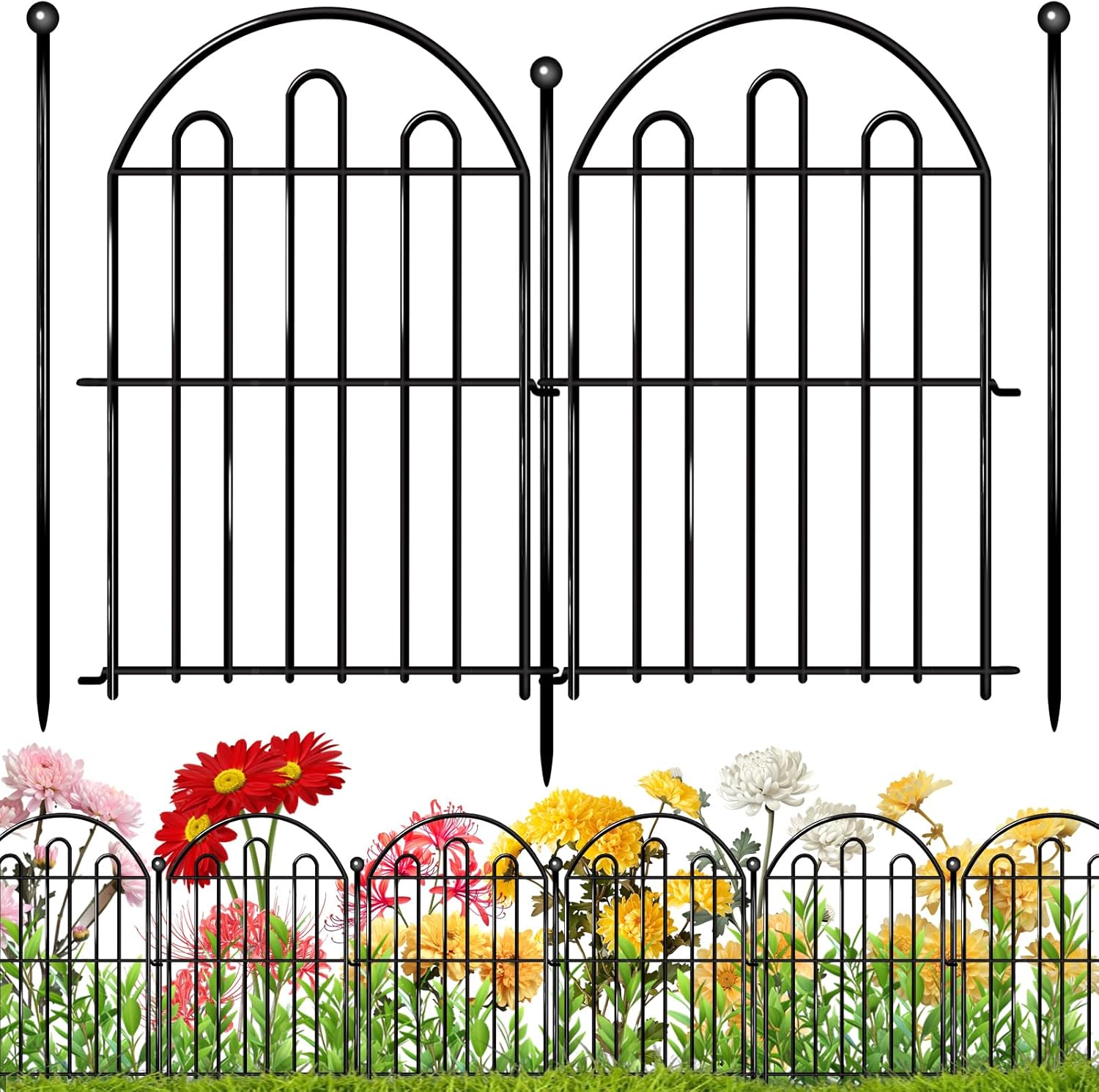 26 Pack Decorative Garden Fence, 26in x28ft Arched No Dig Animal Barrier Fence for Dog Rabbit, Rustproof Metal Ground Stake Border