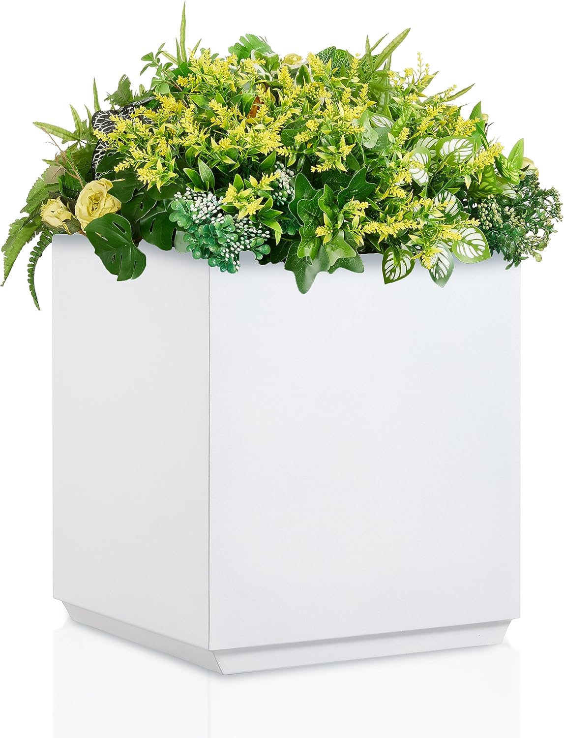 Metallic Heavy Cube Planter Box, No Assembly Required, Seamless Large Outdoor Planter, Square Planter for Trees, Tall Plants and Flowers 17”Lx17”Wx20”H 24lbs White